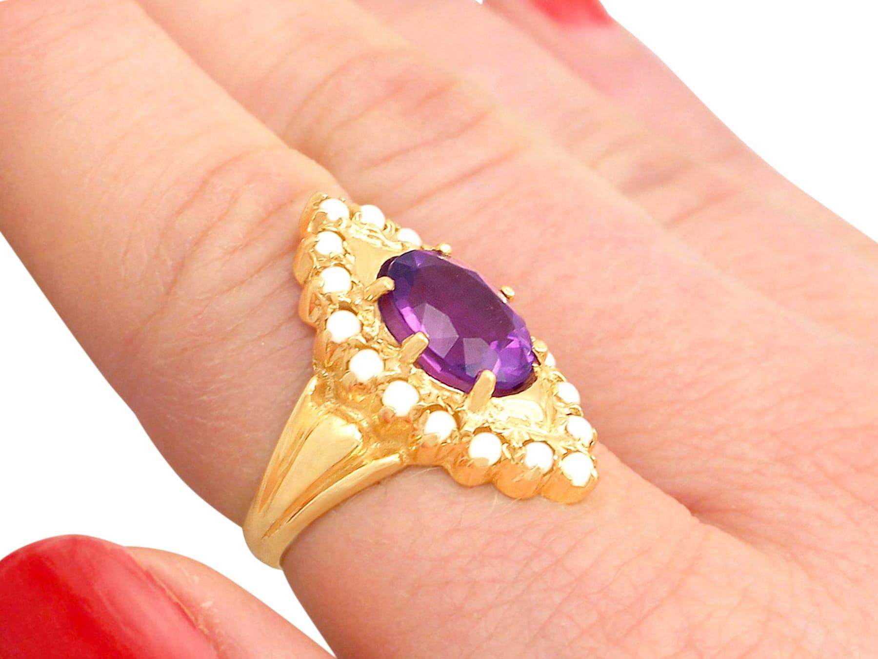 1970s, 2.51 Carat Amethyst and Seed Pearl Yellow Gold Cocktail Ring For Sale 4