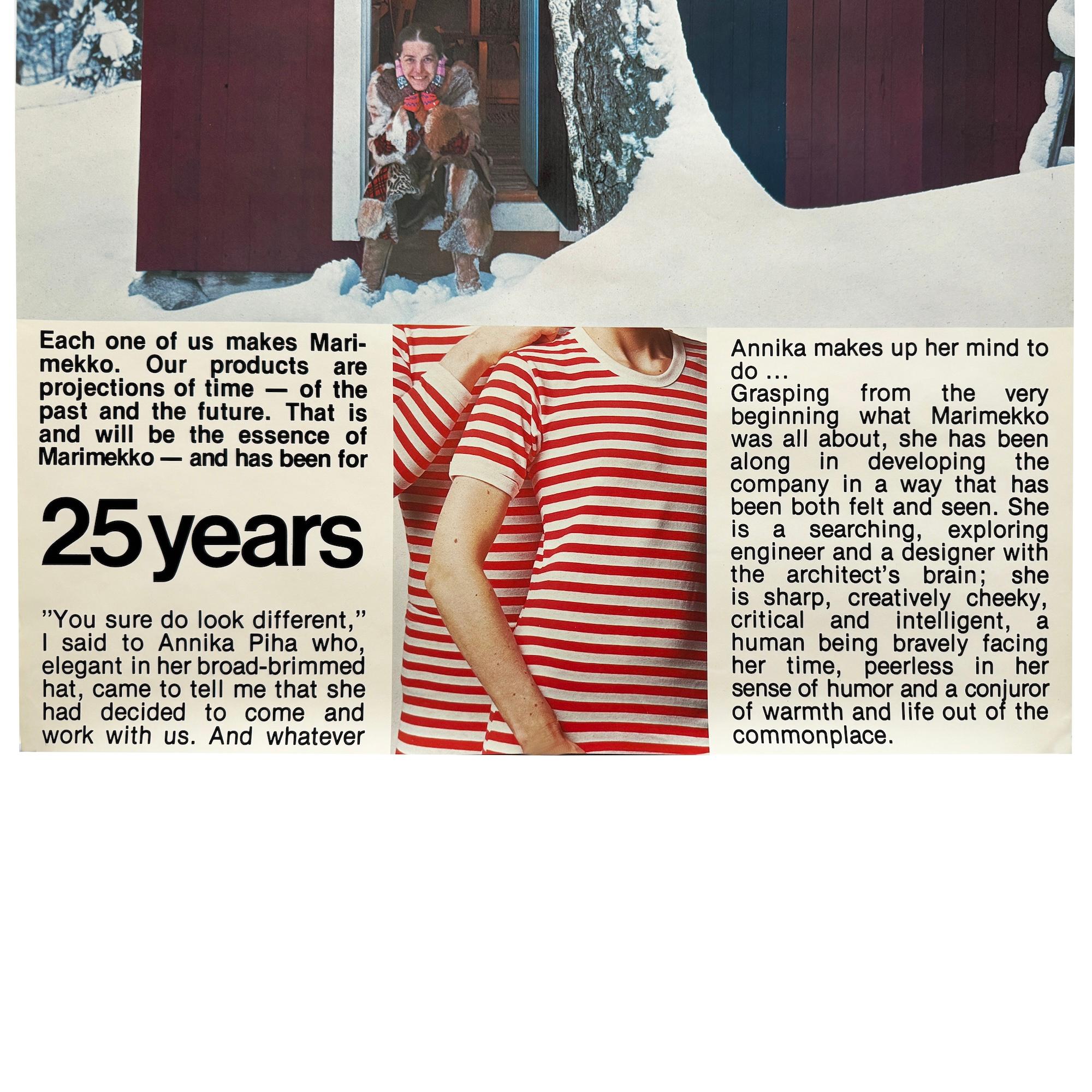 Scandinavian Modern 1970s 25th Anniversary Marimekko Poster with Annika Piha For Sale