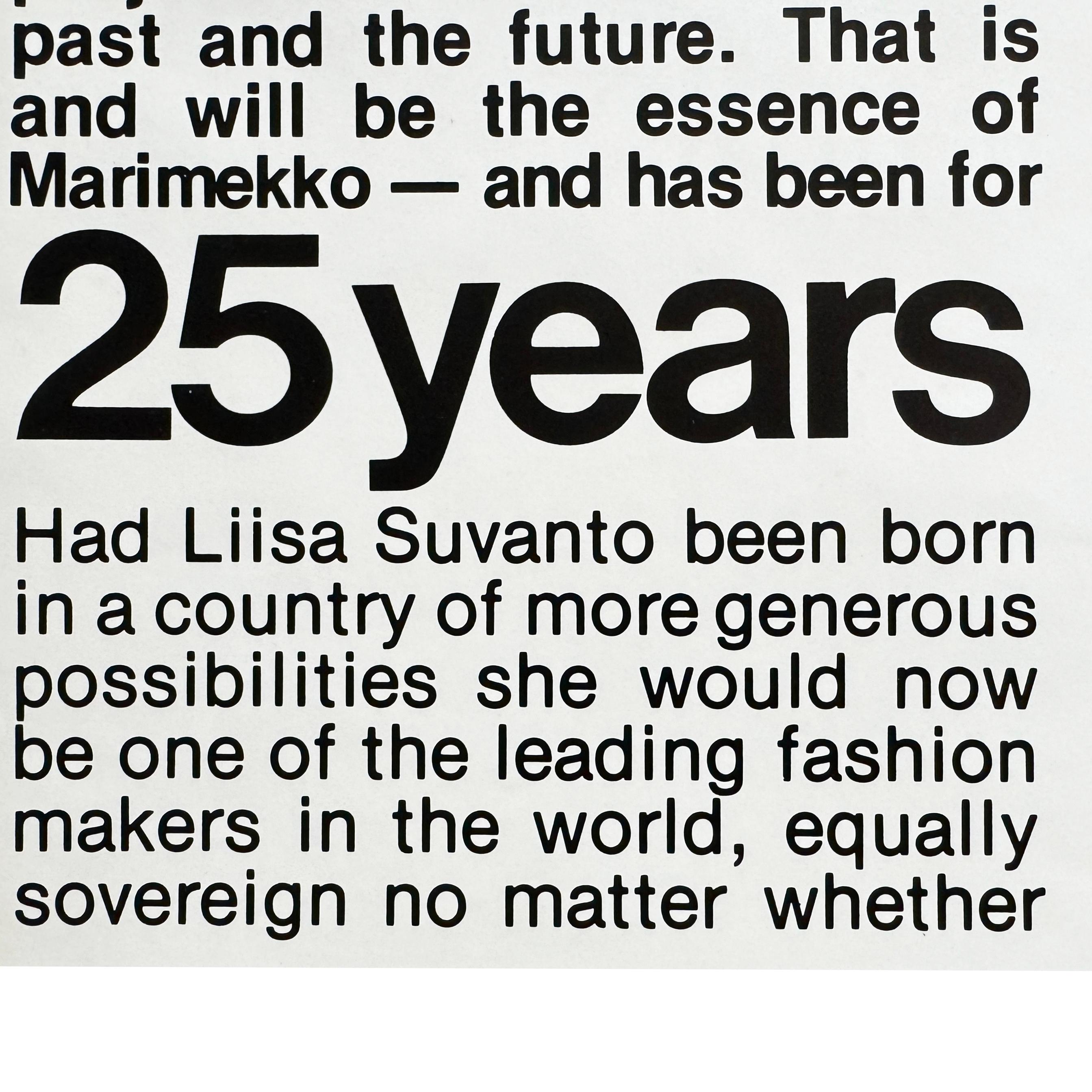 Paper 1970s 25th Anniversary Marimekko Poster with Liisa Suvanto For Sale