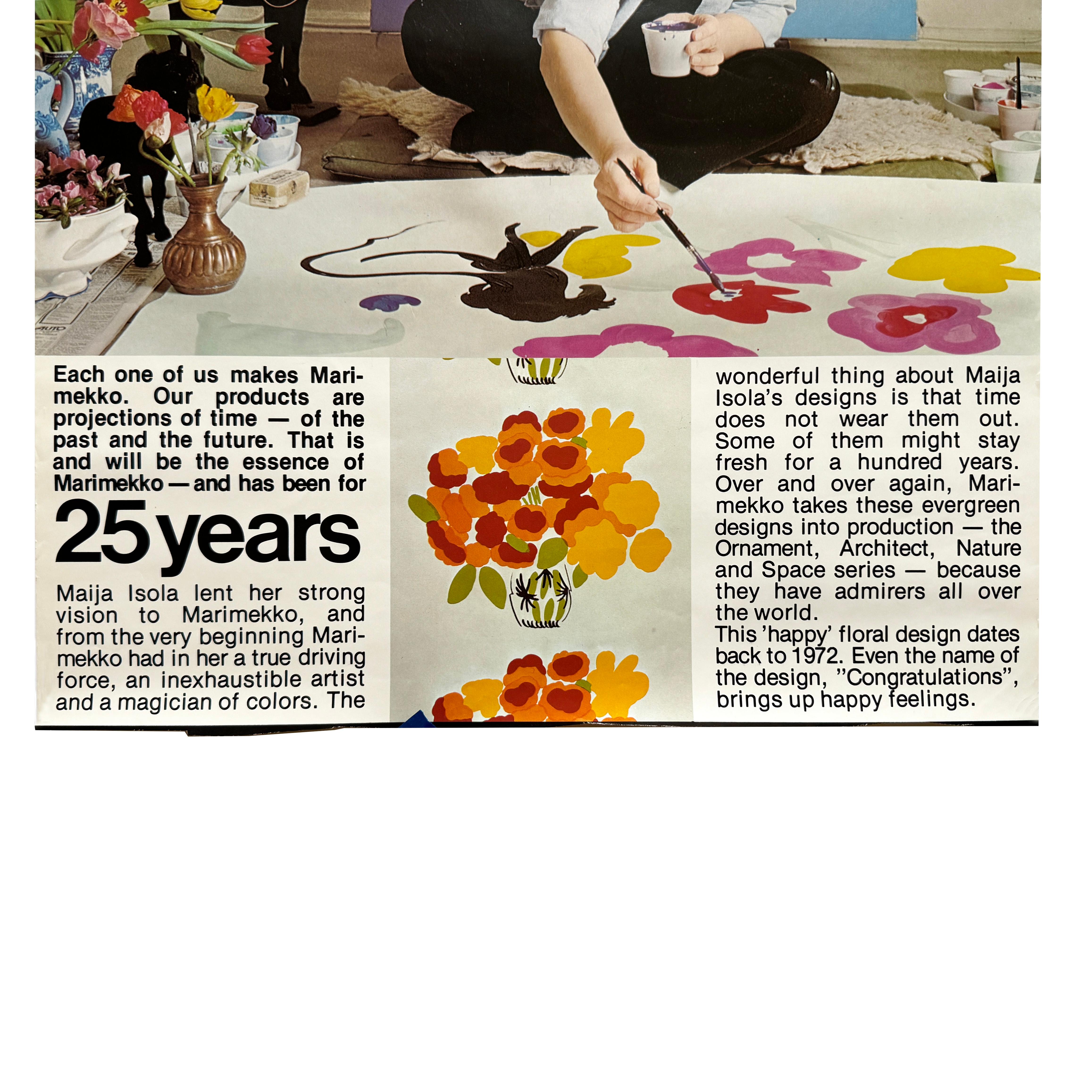 Scandinave moderne 1970 Affiche du 25ème anniversaire de Marimekko avec Maija Isola en vente
