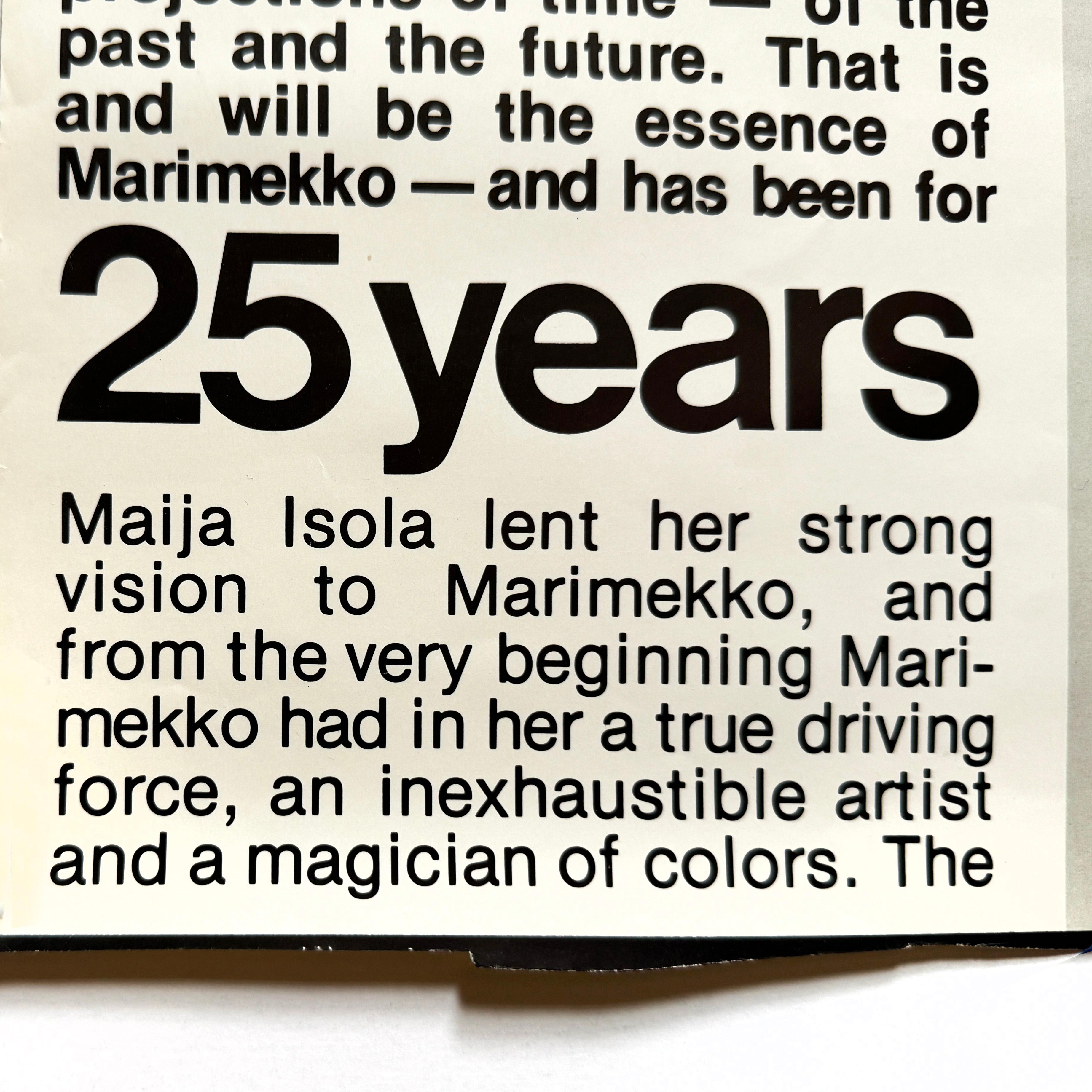 1970 Affiche du 25ème anniversaire de Marimekko avec Maija Isola Bon état - En vente à Brooklyn, NY