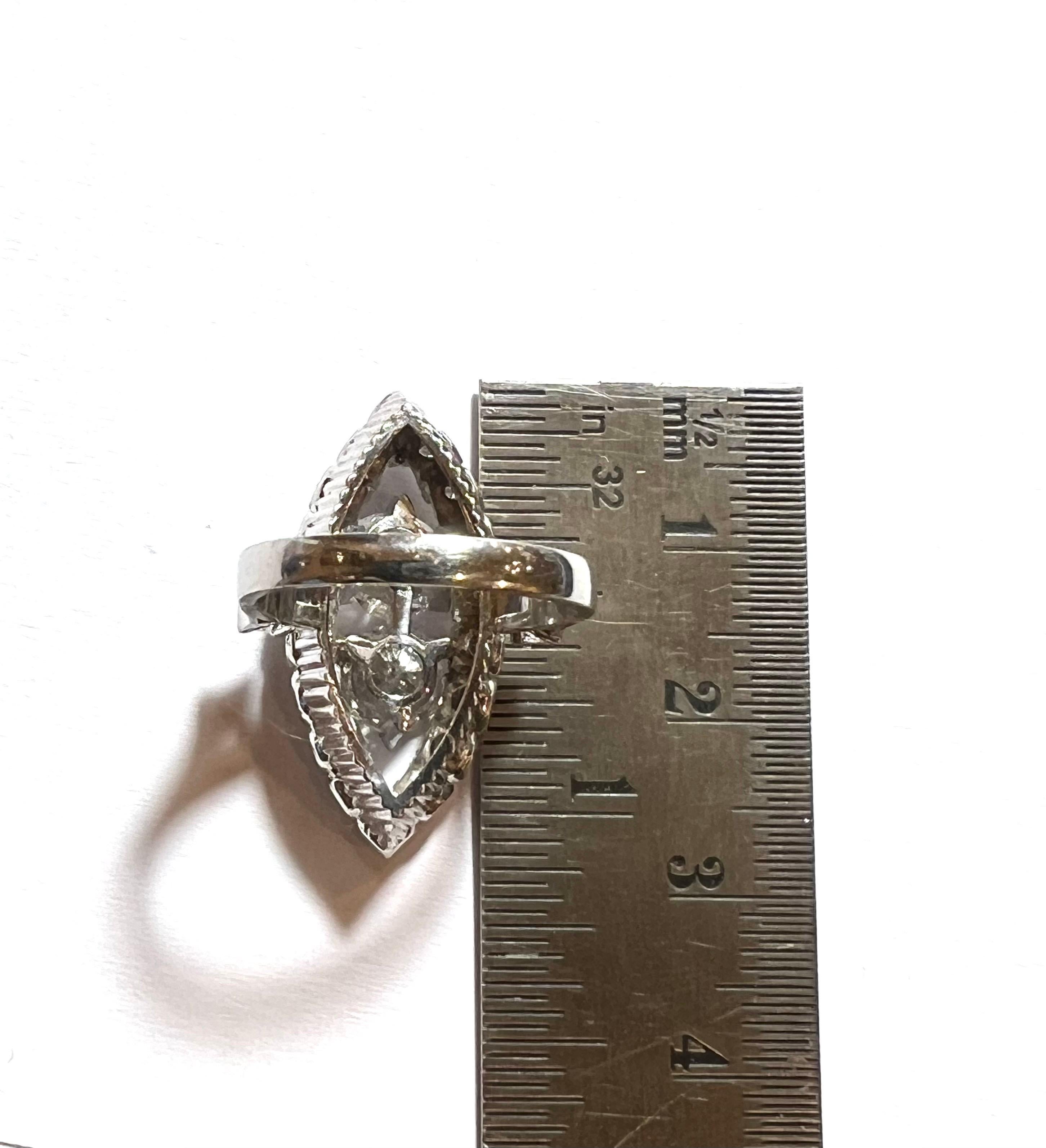 1970s, 2.9 carat Diamond Platinum Marquise Engagement Cocktail Ring For Sale 4