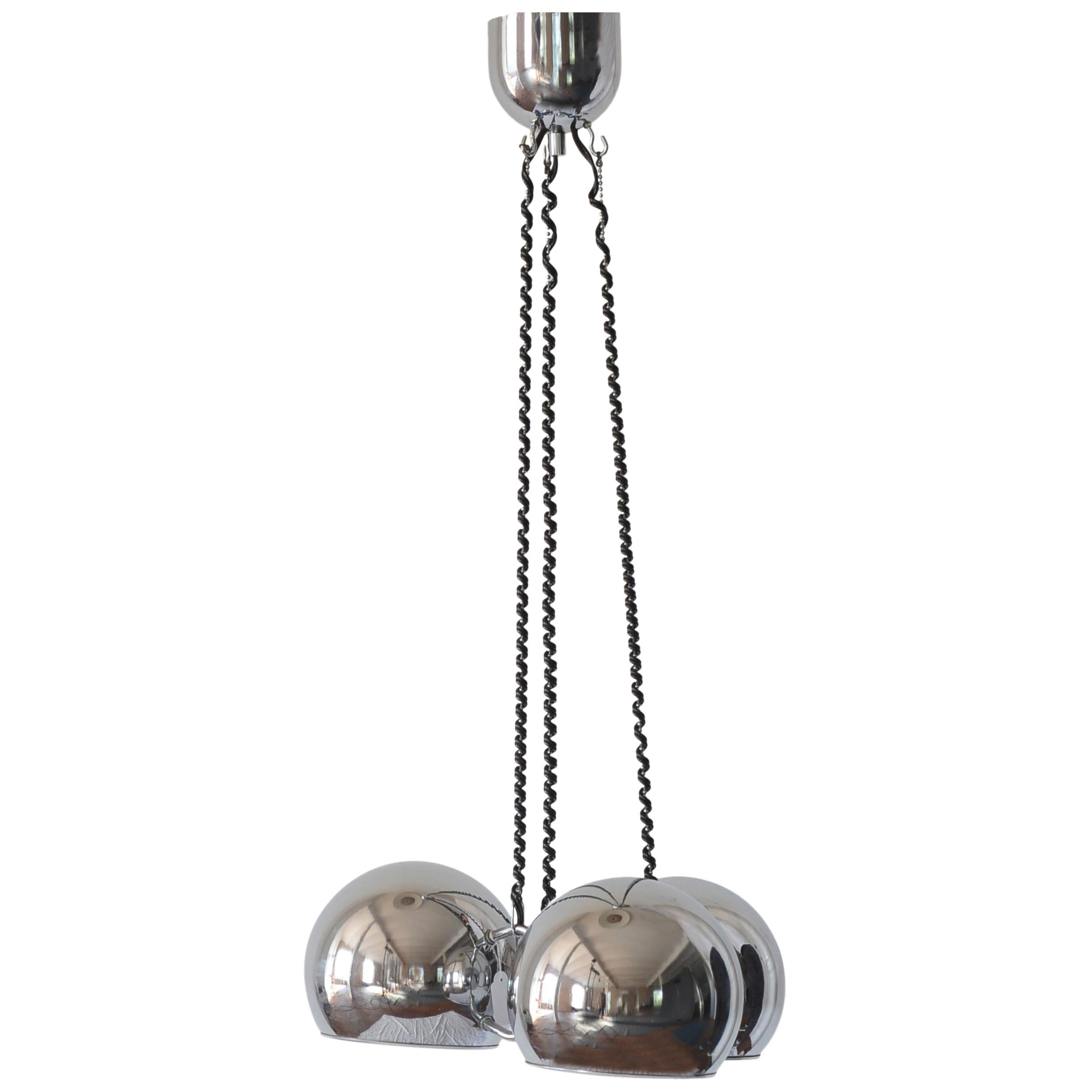 1970s, 3 Chromed Globes Pendant by Gino Sarfatti For Sale