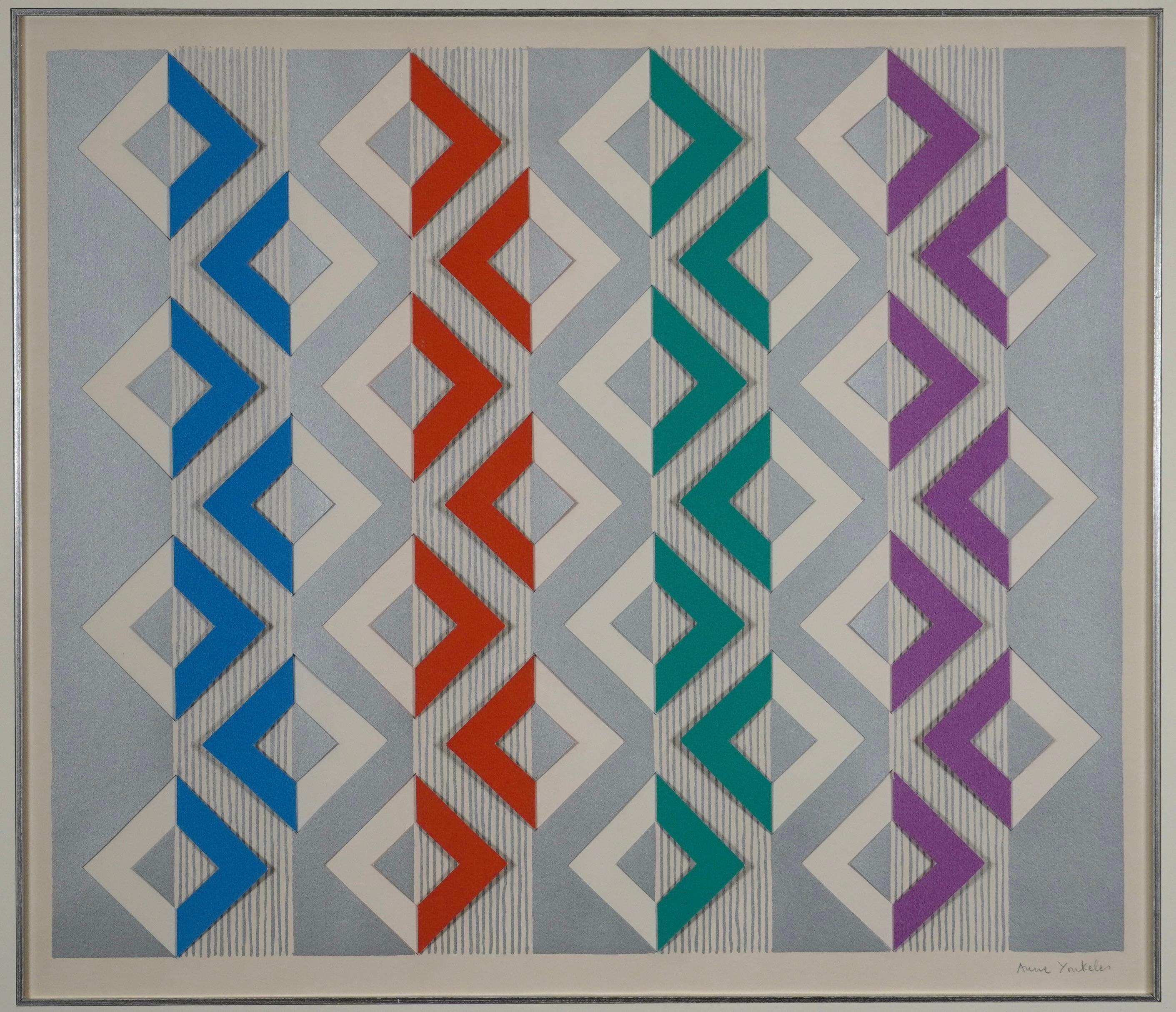 Modern 1970s 3-D Handcut Geometric Abstract by Anne Youkeles (1920-) Listed Artist