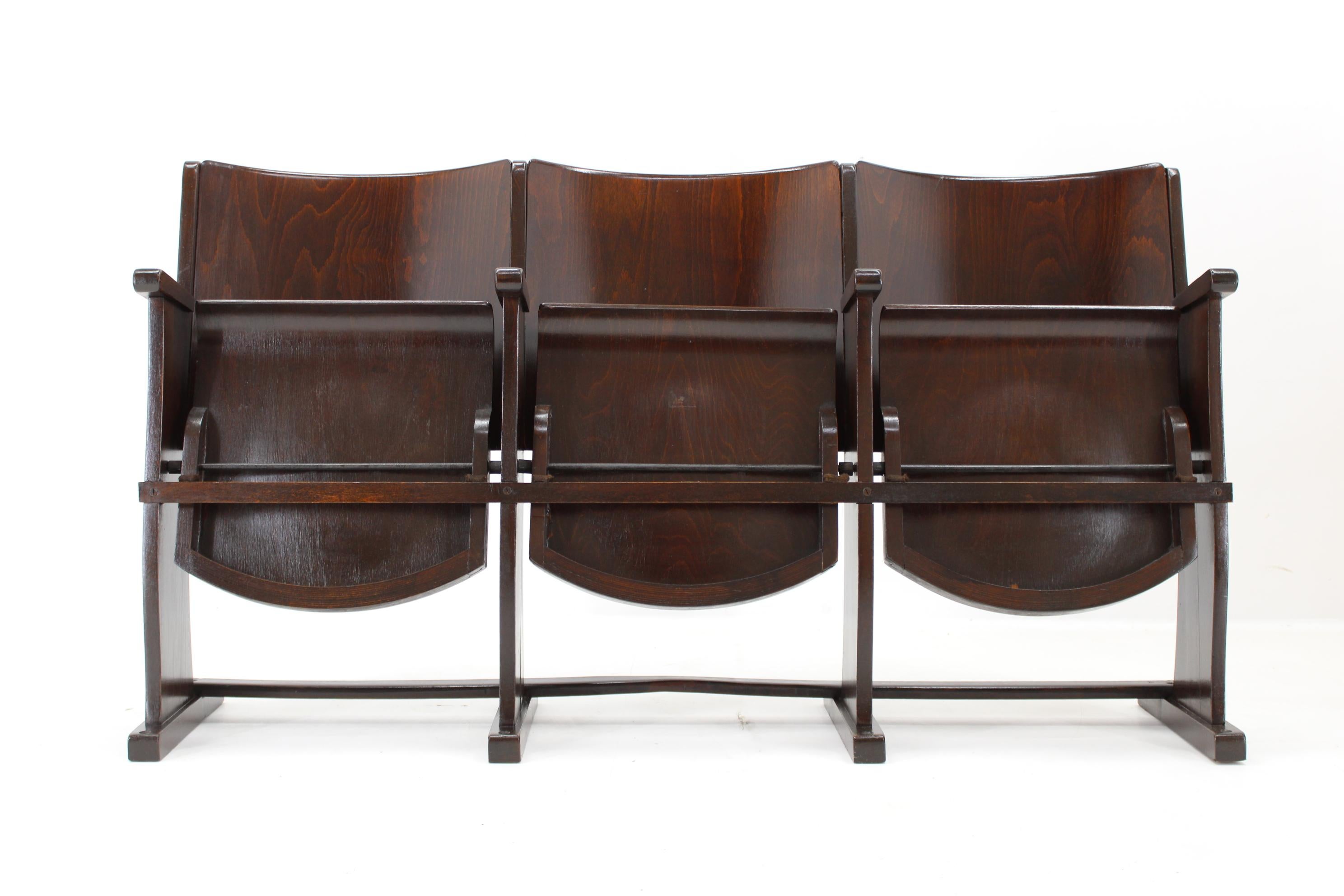 Mid-Century Modern 1970s 3-Seater Cinema Bench by TON, Czechoslovakia