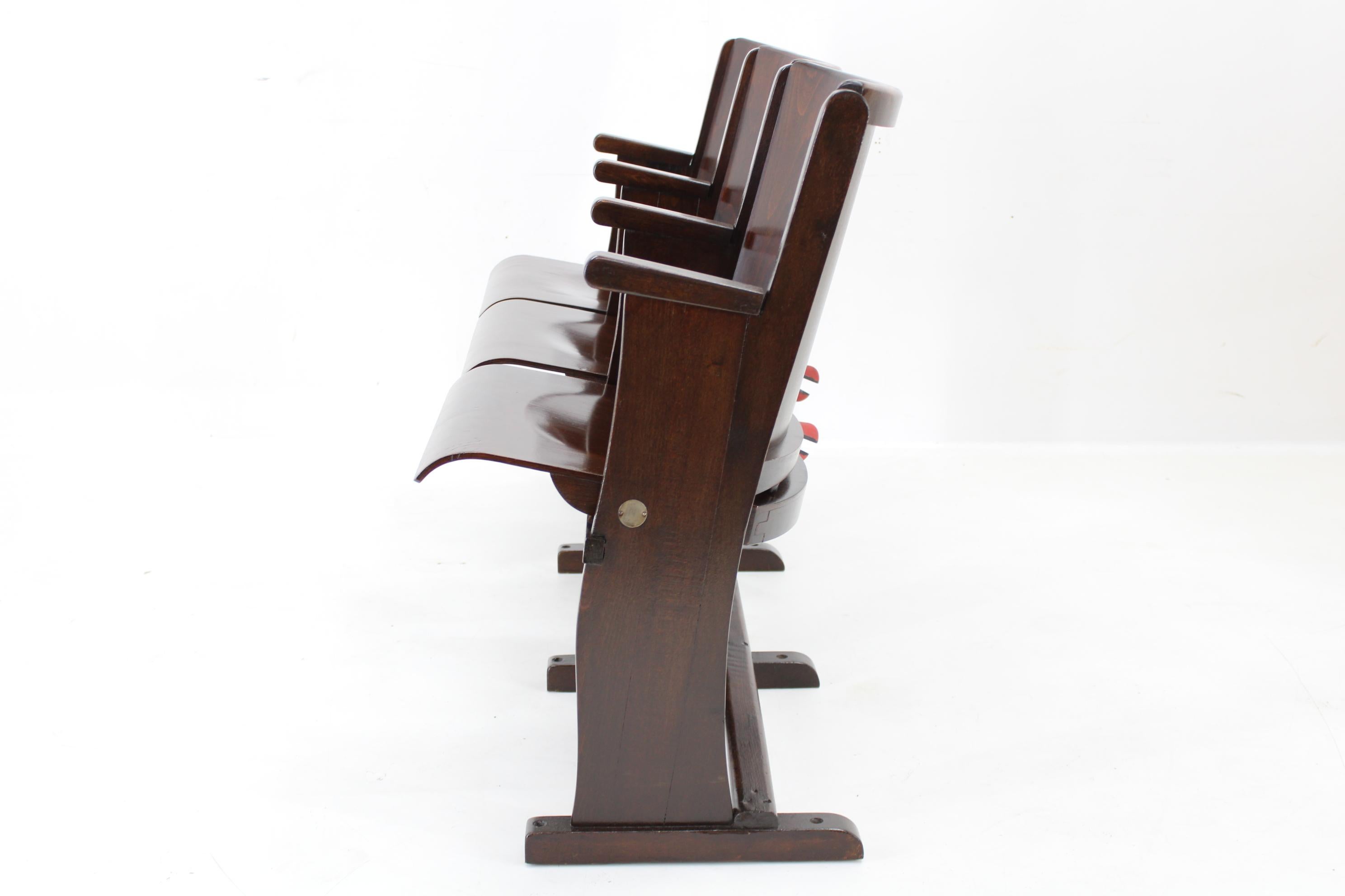 Beech 1970s 3-Seater Cinema Bench by TON, Czechoslovakia