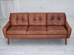1970s, 3-seater Danish sofa, brown furniture leather with patina.