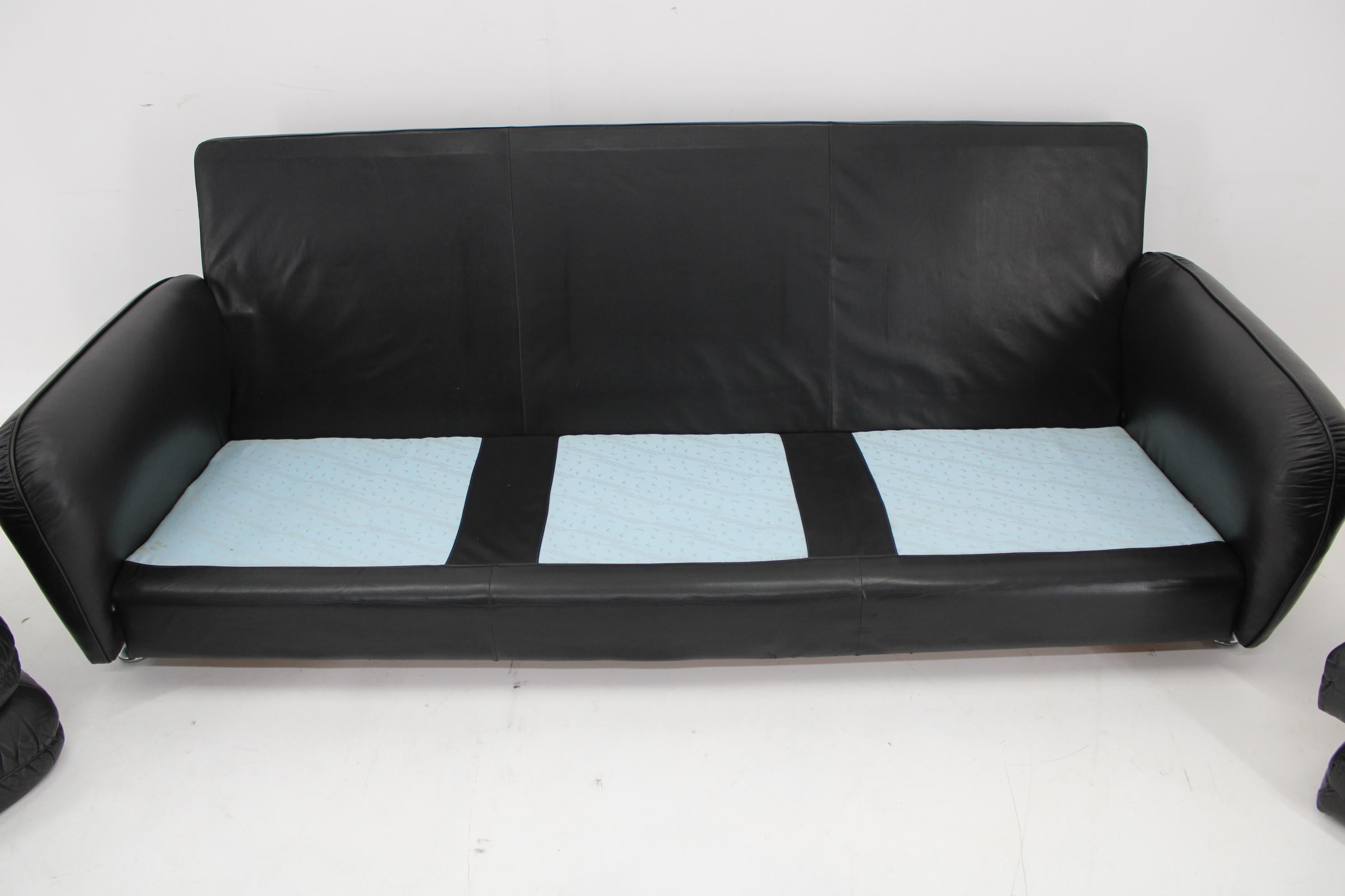 1970er 3-Sitzer Sofa aus schwarzem Leder, Italien im Angebot 6