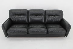 1970s 3-Seater Sofa in Black Leather, Italy