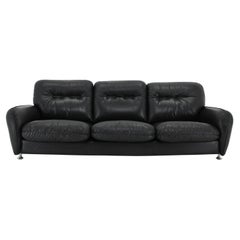 1970er 3-Sitzer Sofa aus schwarzem Leder, Italien