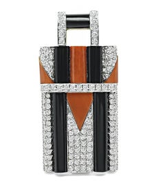 1970s 3.50ct Diamond Onyx Coral 18k Yellow and White Gold Pin/Pendant