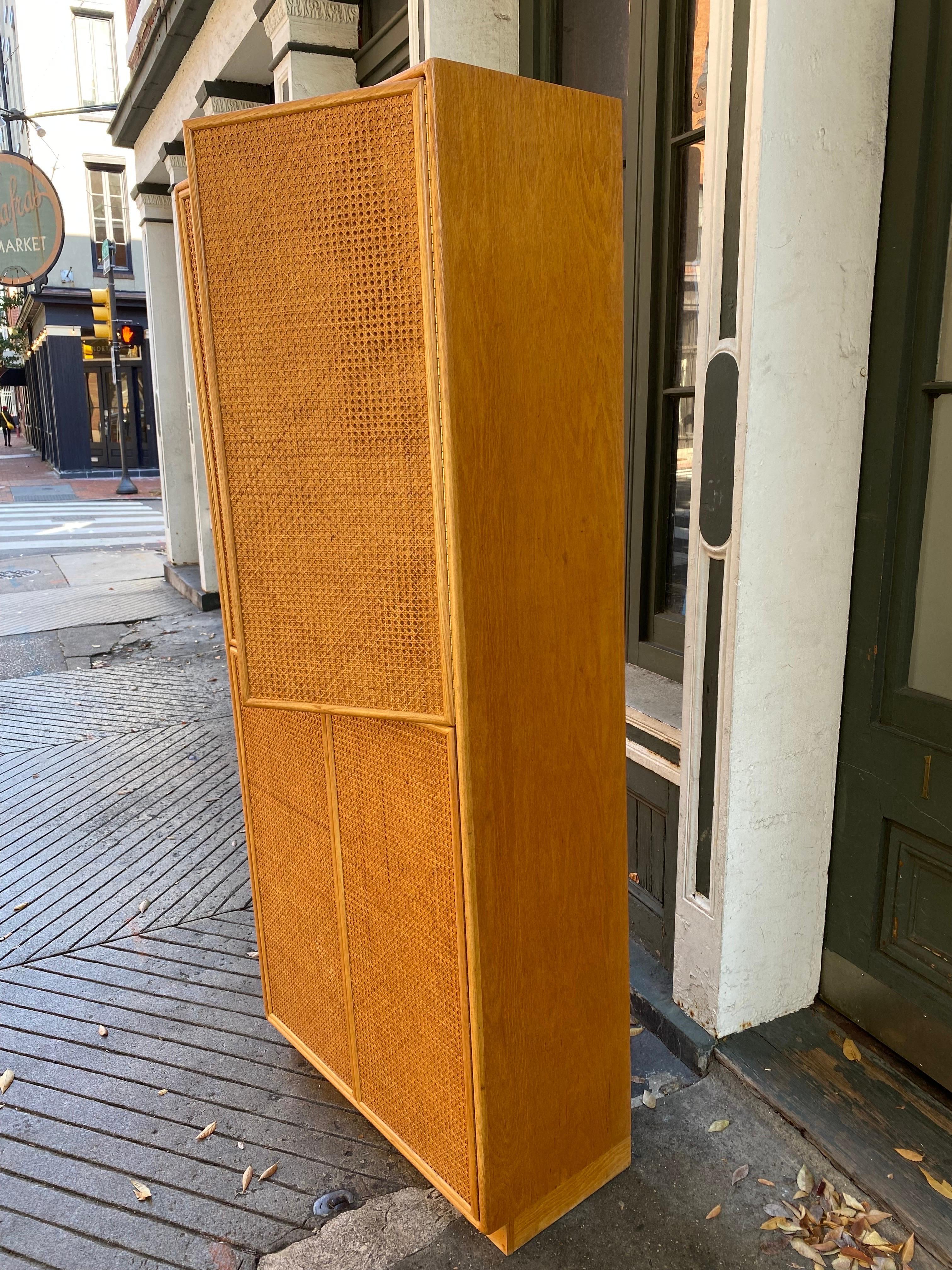 1970'S 4 Door Cane Front Storage Cabinet In Good Condition In Philadelphia, PA