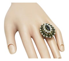 1970s 4.00ct Green Tourmaline 2.00ct Diamond 18k Yellow Gold Ring