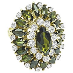 1970s 4.00ct Green Tourmaline 2.00ct Diamond 18k Yellow Gold Ring