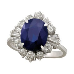 1970s 4.18 Carat Sapphire and Diamond White Gold Cluster Ring