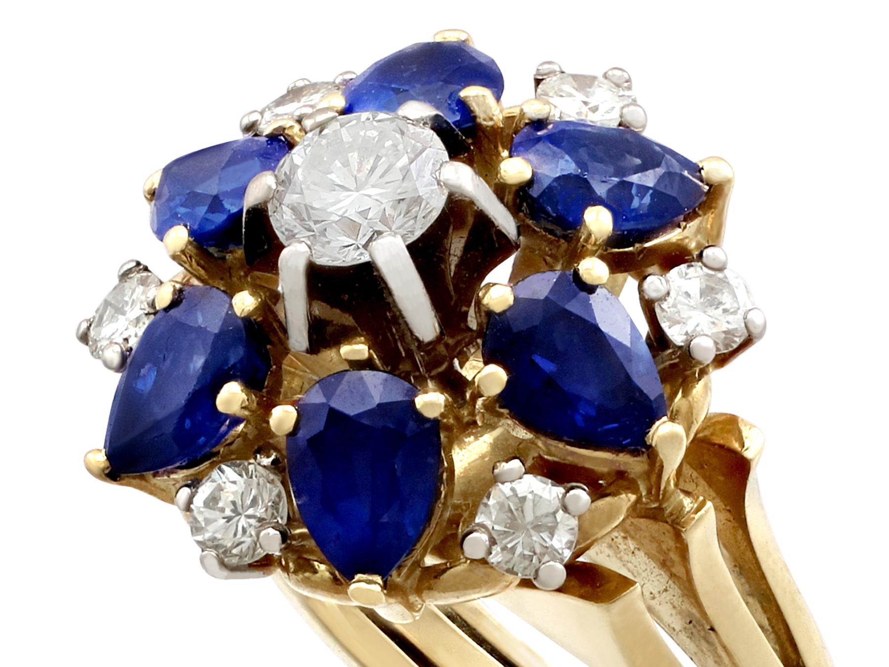 Modern 1970s 4.45 Carat Sapphire 1.15 Carat Diamond Yellow Gold Cocktail Ring