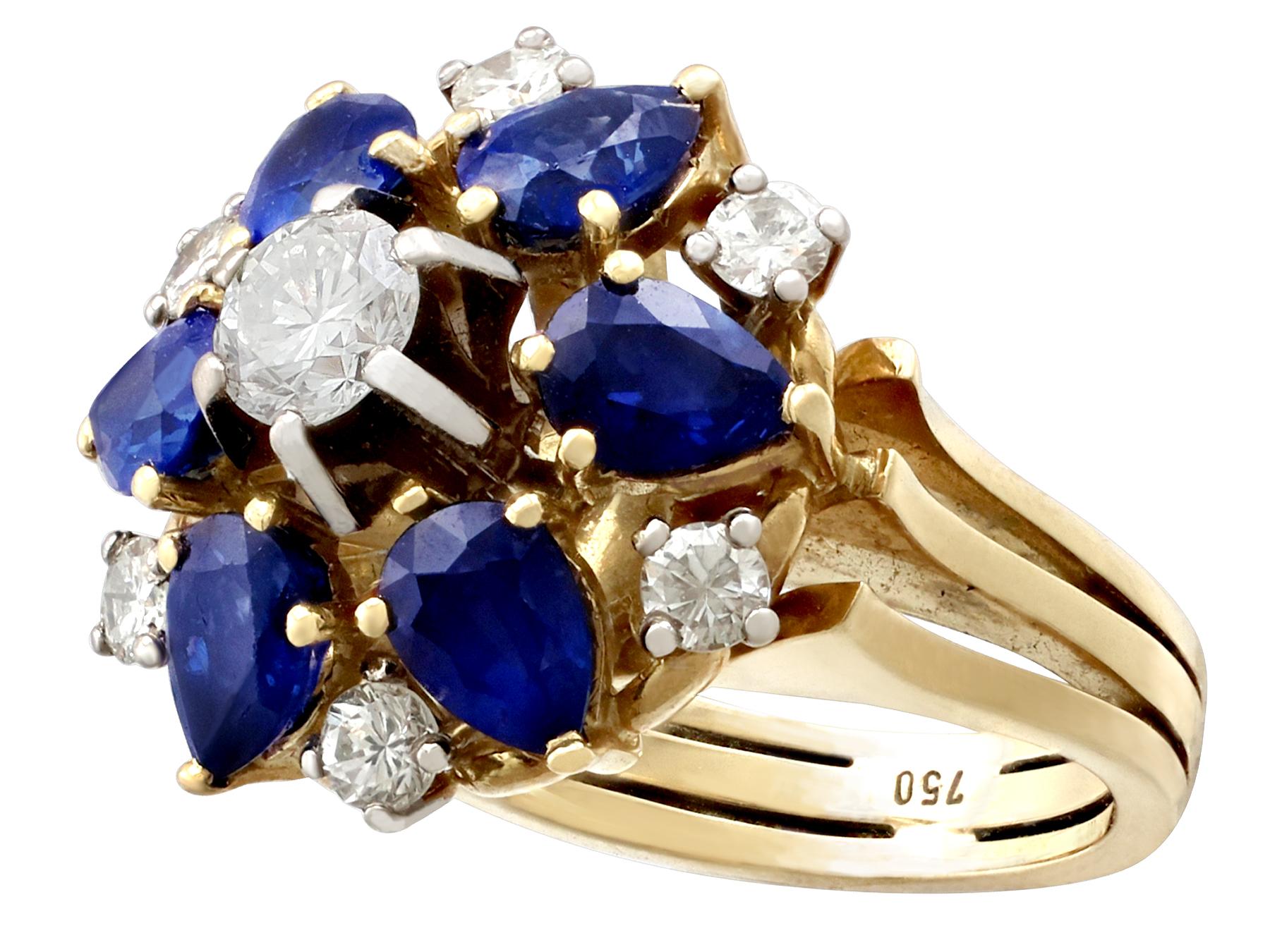 1970s 4.45 Carat Sapphire 1.15 Carat Diamond Yellow Gold Cocktail Ring In Excellent Condition In Jesmond, Newcastle Upon Tyne