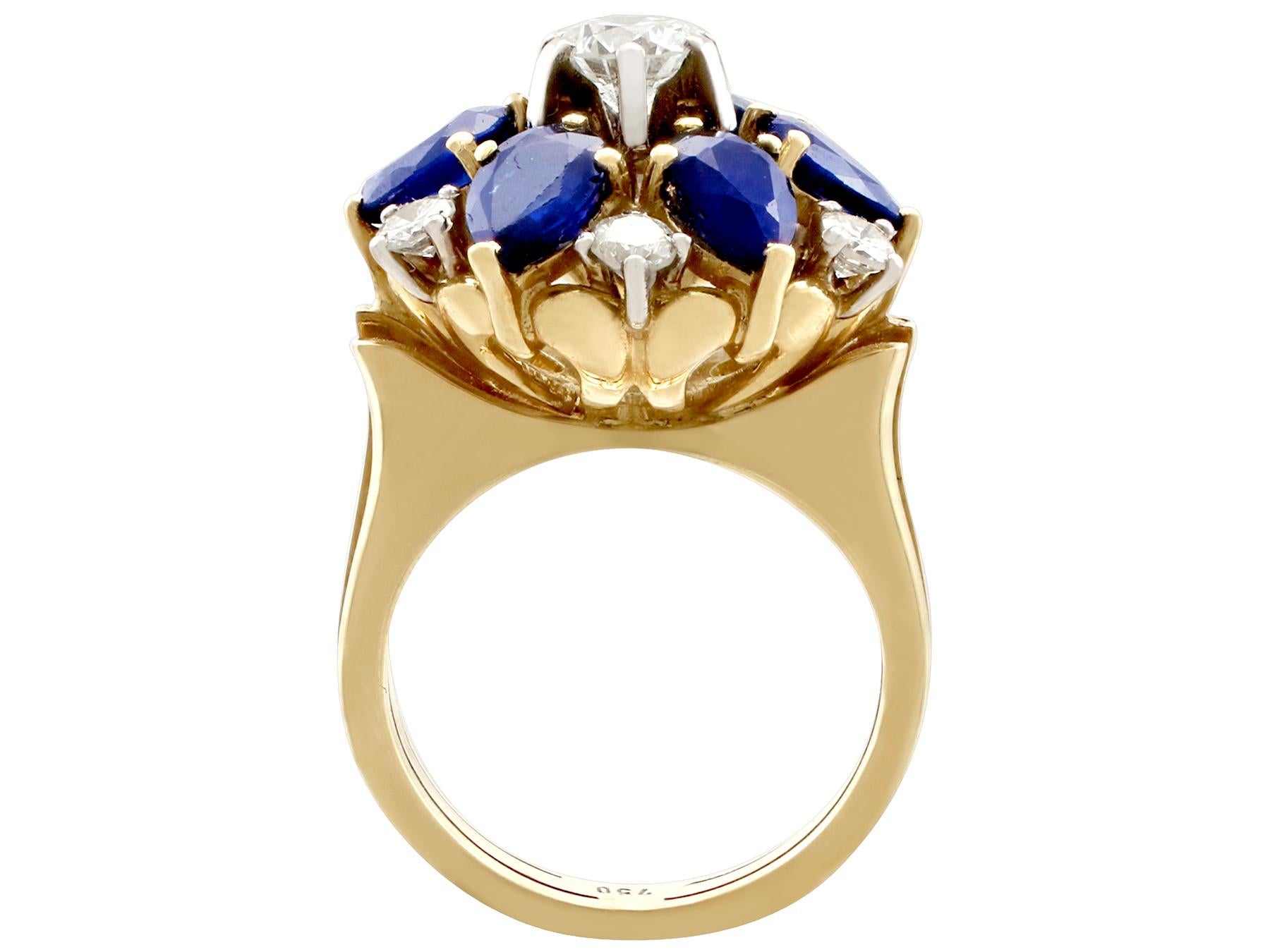 Women's 1970s 4.45 Carat Sapphire 1.15 Carat Diamond Yellow Gold Cocktail Ring
