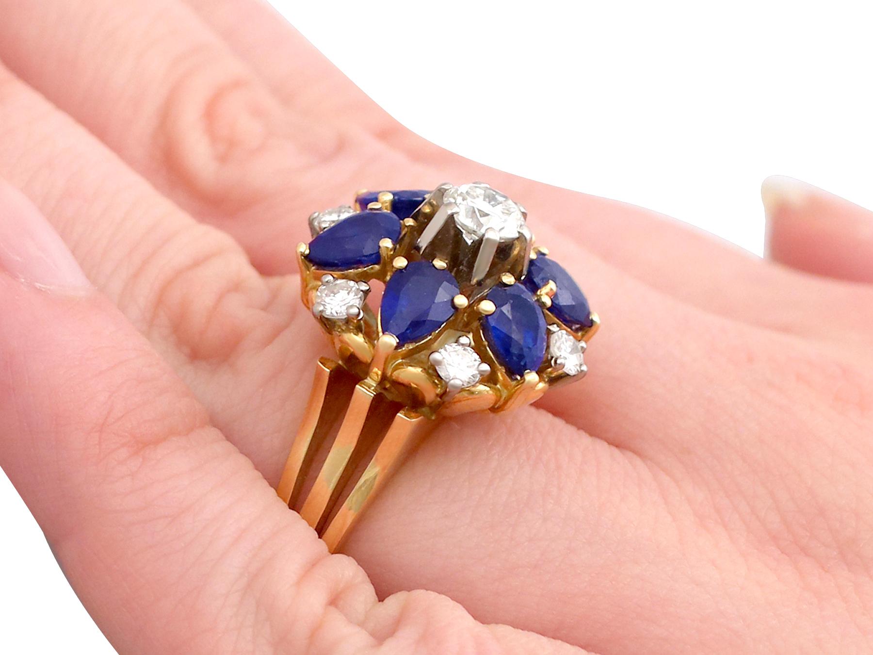 1970s 4.45 Carat Sapphire 1.15 Carat Diamond Yellow Gold Cocktail Ring 3