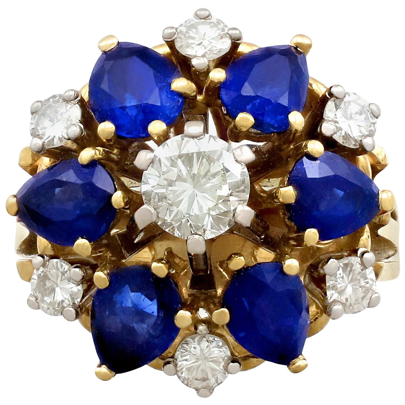 1970s 4.45 Carat Sapphire 1.15 Carat Diamond Yellow Gold Cocktail Ring