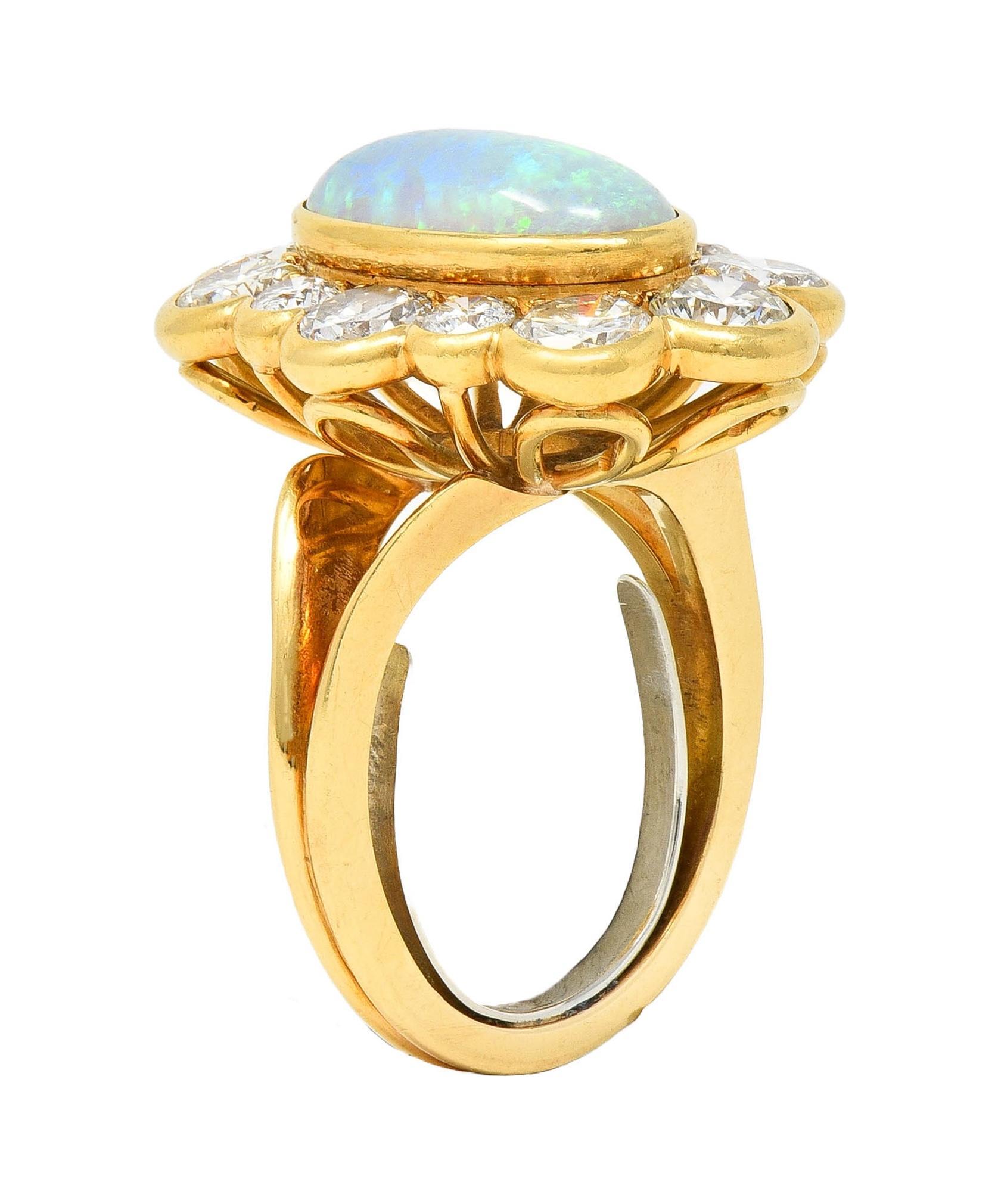 1970's 4.50 CTW Opal Diamond 18 Karat Yellow Gold Vintage Cluster Ring 5