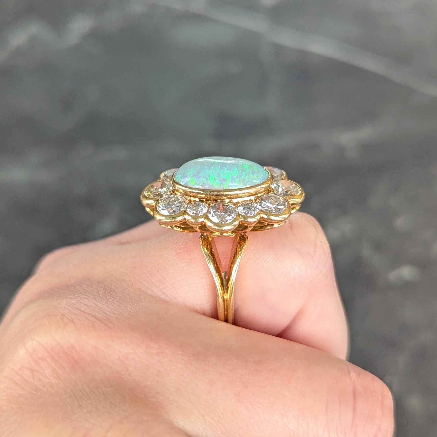 1970's 4.50 CTW Opal Diamond 18 Karat Yellow Gold Vintage Cluster Ring 8