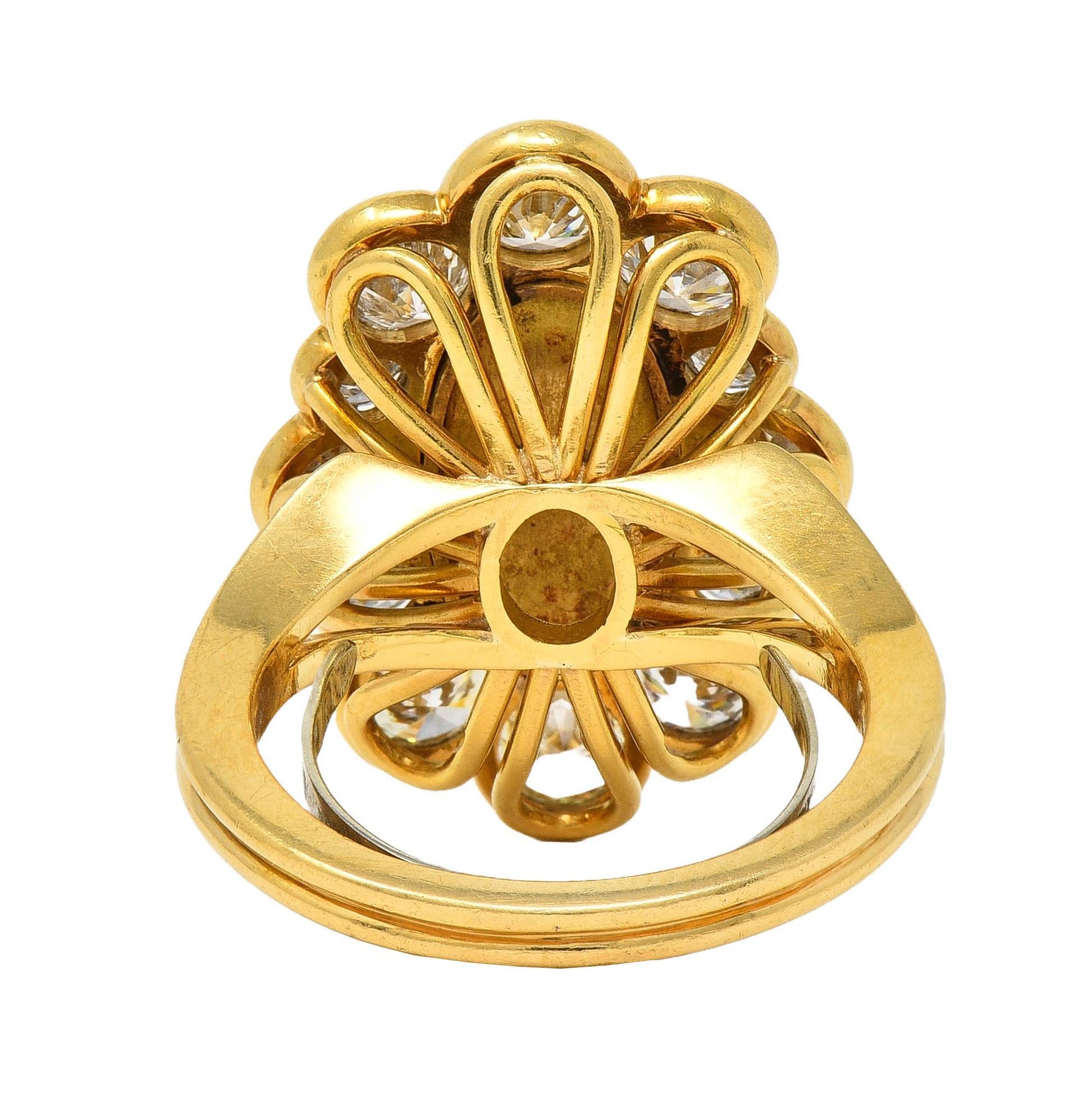 Women's or Men's 1970's 4.50 CTW Opal Diamond 18 Karat Yellow Gold Vintage Cluster Ring