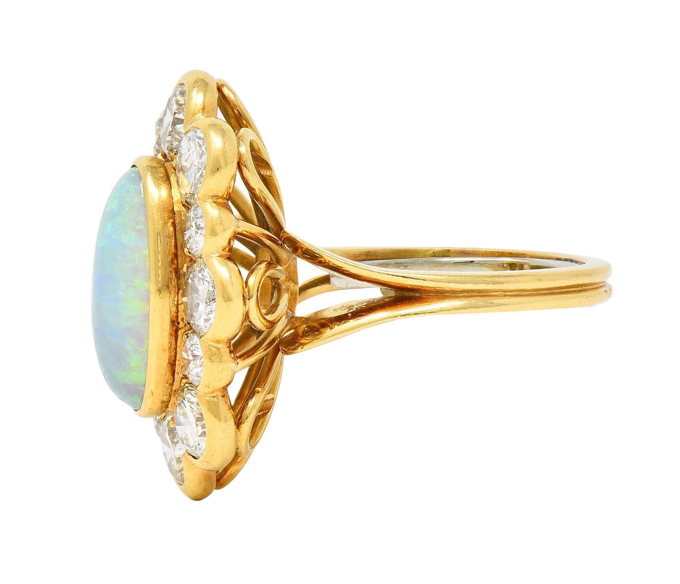 1970's 4.50 CTW Opal Diamond 18 Karat Yellow Gold Vintage Cluster Ring 1