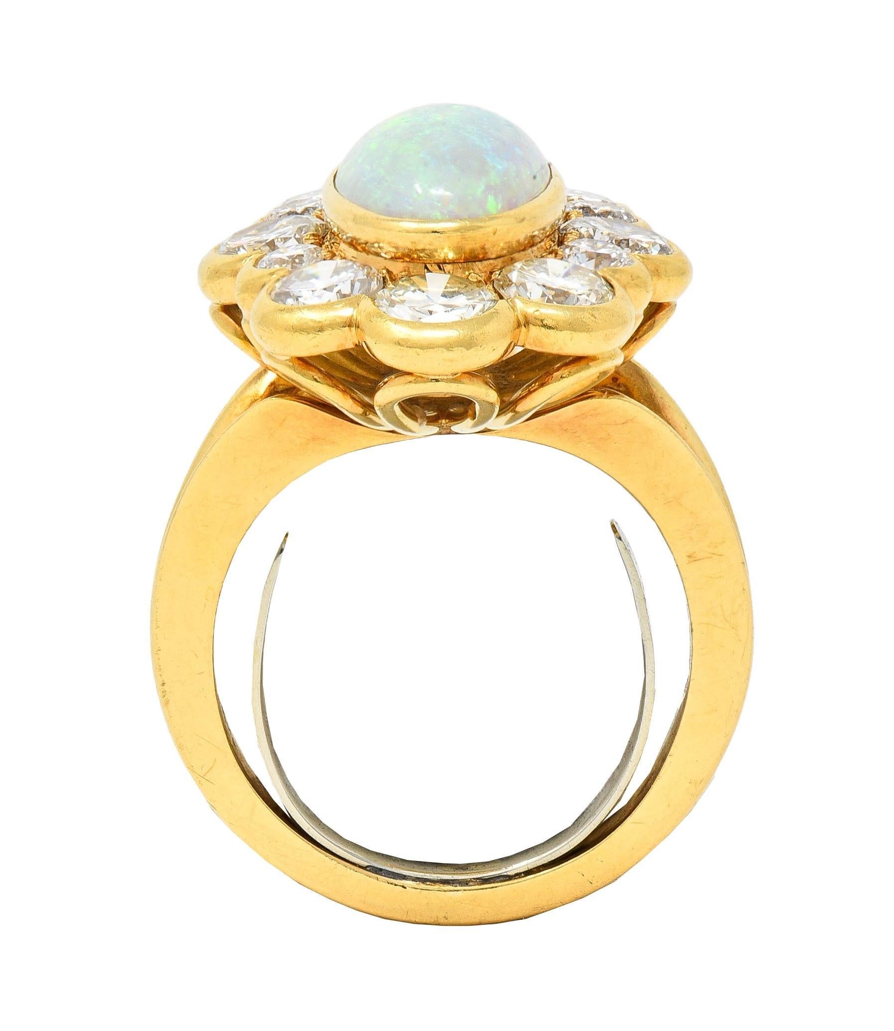 1970's 4.50 CTW Opal Diamond 18 Karat Yellow Gold Vintage Cluster Ring 4