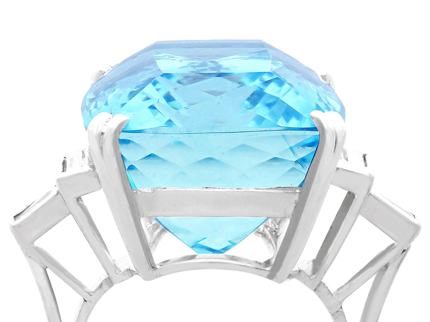 A stunning vintage 45.09 carat aquamarine and 0.96 carat diamond, 18 karat white gold cocktail ring; part of our diverse gemstone jewelry and estate jewelry collections.

This stunning, fine and impressive vintage aquamarine ring has been crafted in