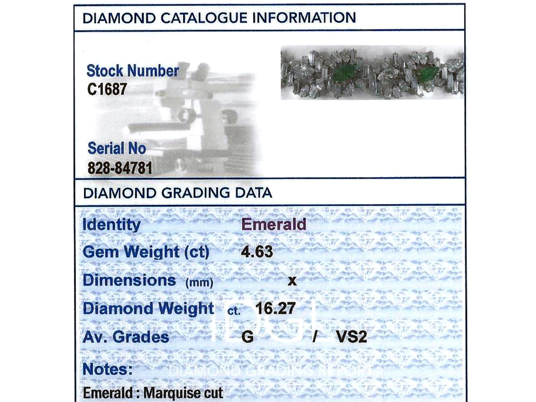 1970s 4.63 Carat Emerald and 16.27 Carat Diamond Platinum and Gold Bracelet For Sale 6