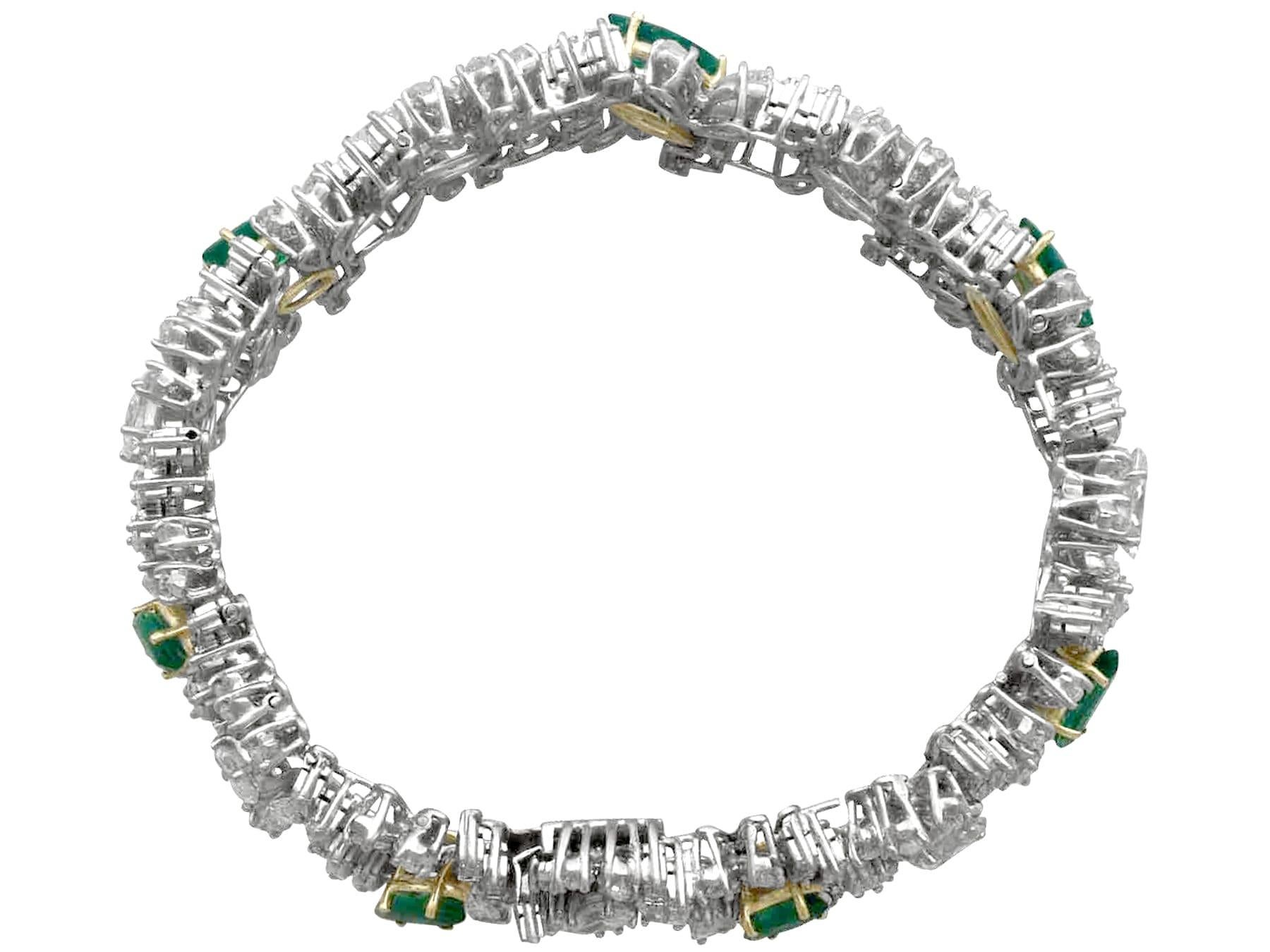 Marquise Cut 1970s 4.63 Carat Emerald and 16.27 Carat Diamond Platinum and Gold Bracelet For Sale