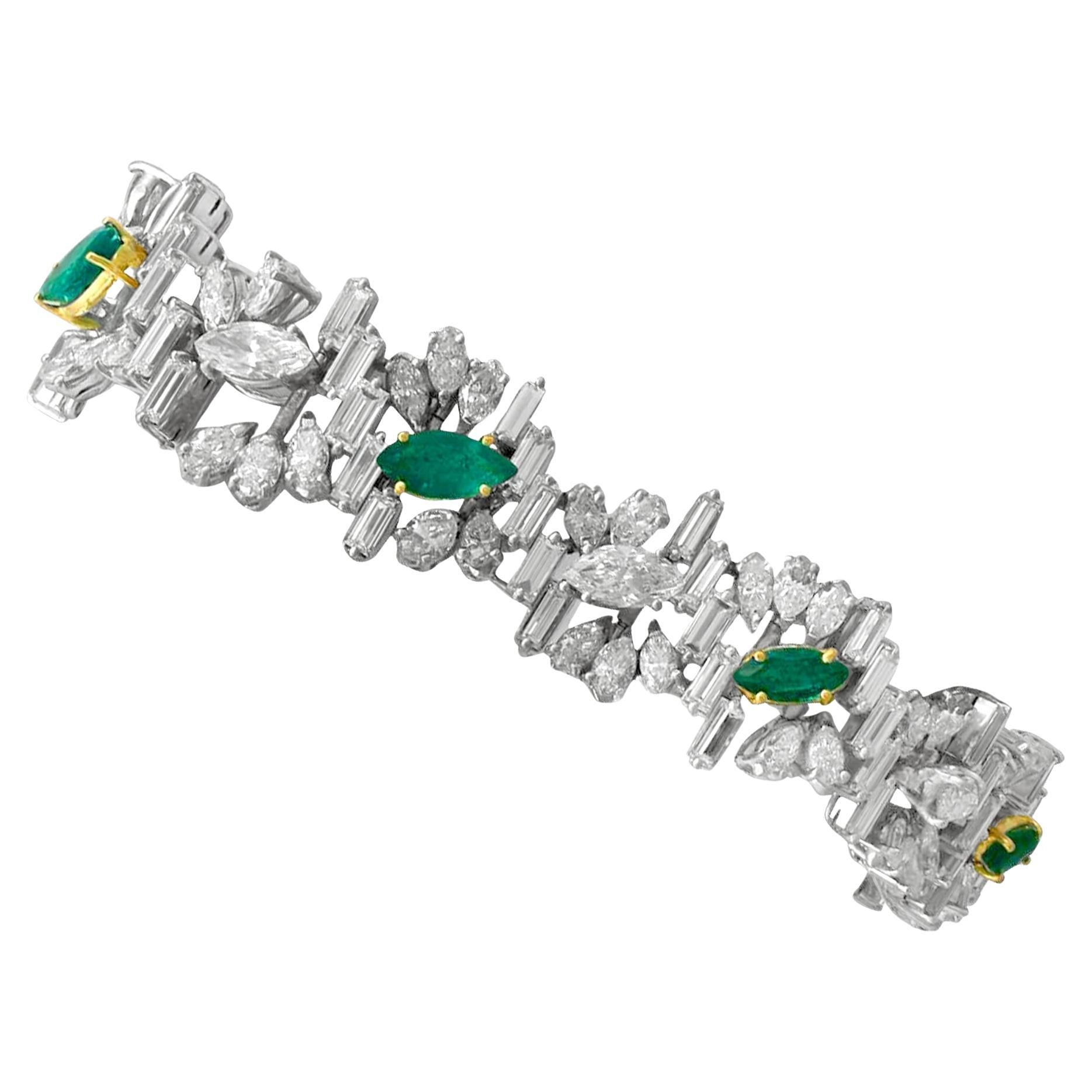 1970s 4.63 Carat Emerald and 16.27 Carat Diamond Platinum and Gold Bracelet