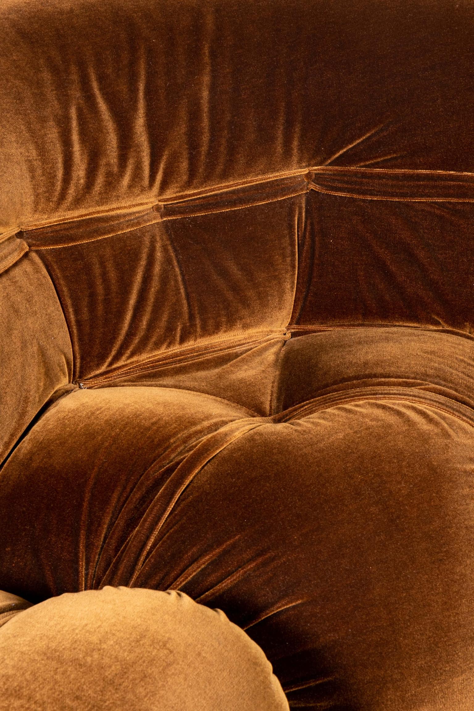 Fabric 1970s 5 piece Modular Sofa in Original Chocolate Brown Velvet For Sale