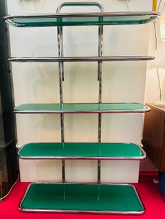 1970s 5-Shelf Tubular Chrome and Green Perspex Shelving Unit - 2 AVAILABLE