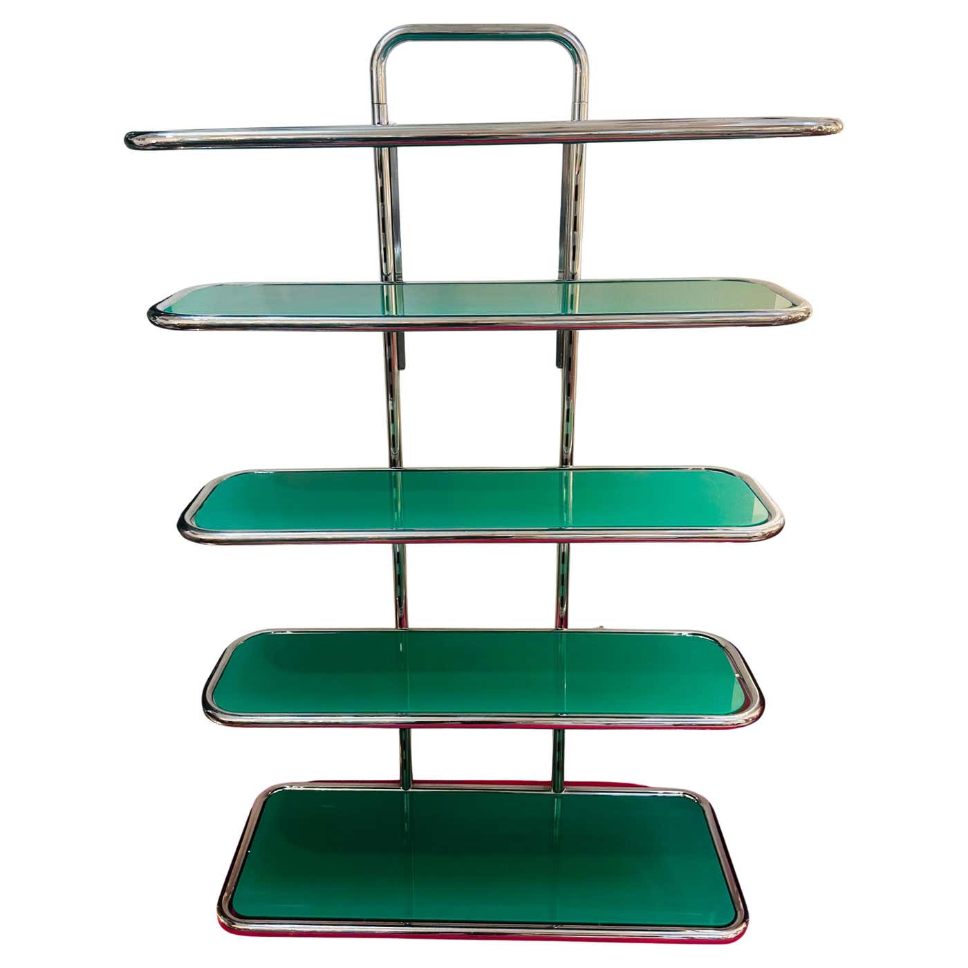 1970s 5-Shelf Tubular Chrome and Green Perspex Shelving Unit - 2 ...