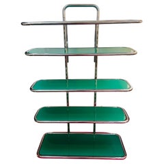 Estantería tubular de 5 estantes cromada y de metacrilato verde de los años 70 - 2 DISPONIBLES