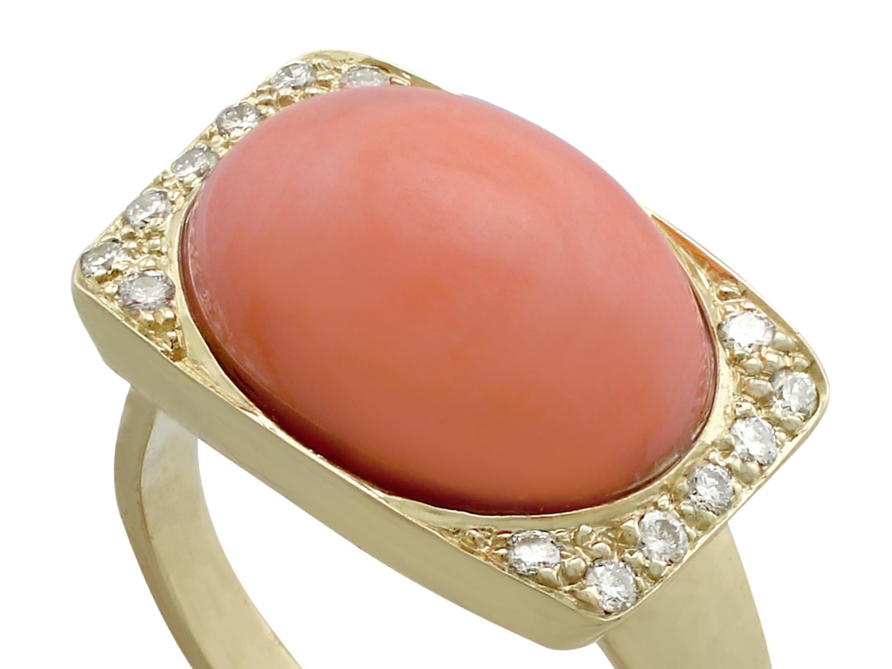 1970s 5.27 Carat Pink Coral and Diamond Yellow Gold Cocktail Ring In Excellent Condition In Jesmond, Newcastle Upon Tyne
