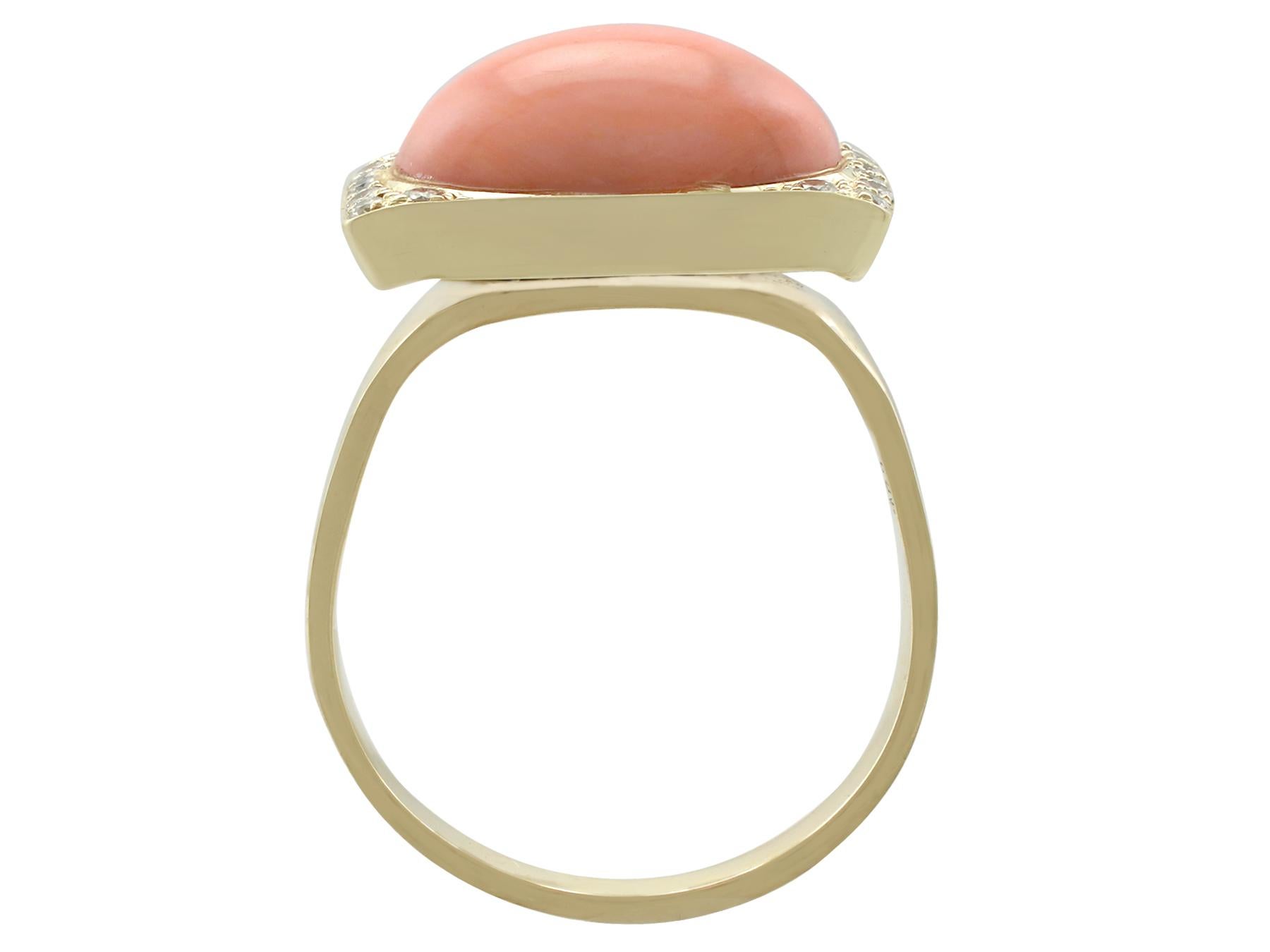 1970s 5.27 Carat Pink Coral and Diamond Yellow Gold Cocktail Ring 1