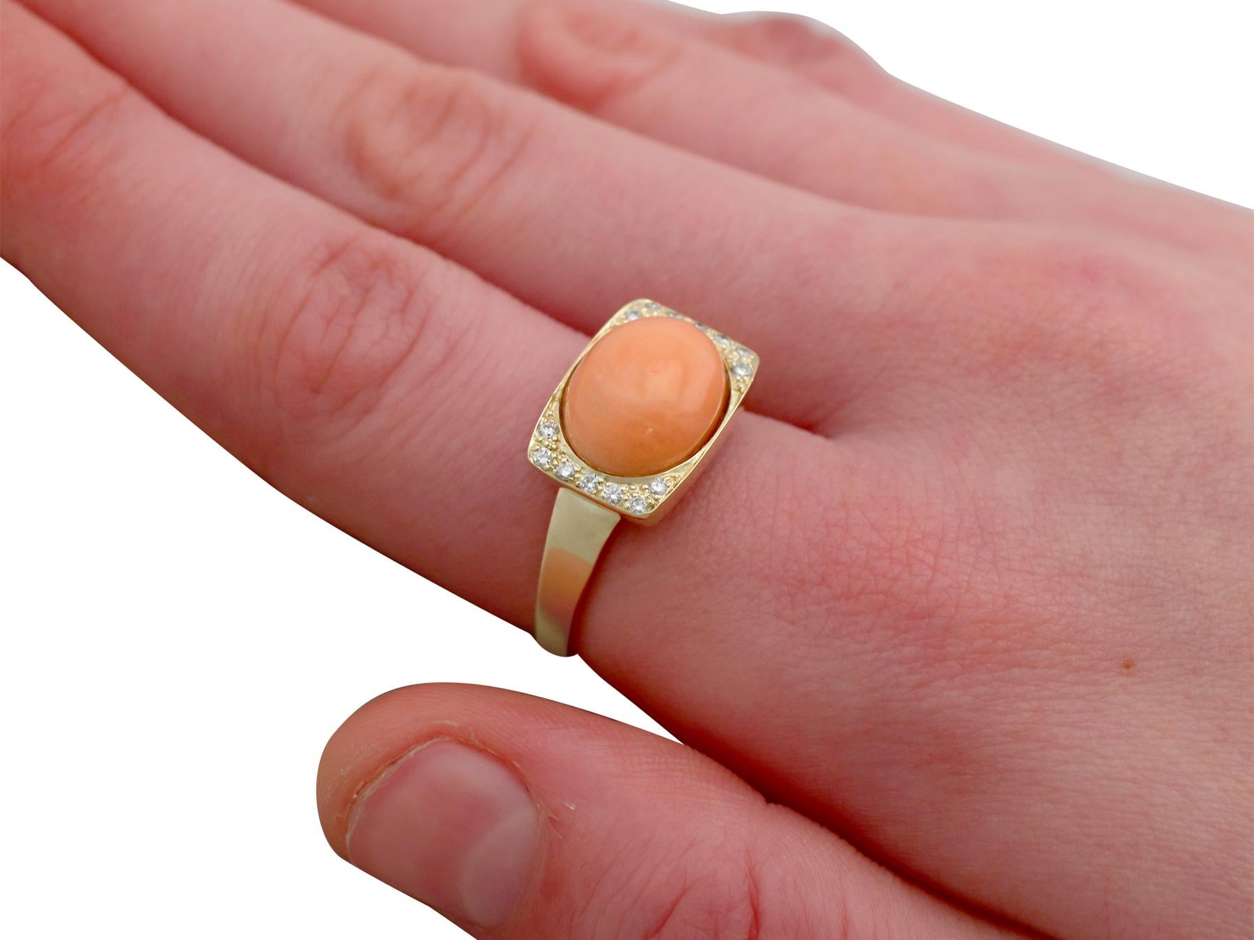 1970s 5.27 Carat Pink Coral and Diamond Yellow Gold Cocktail Ring 4
