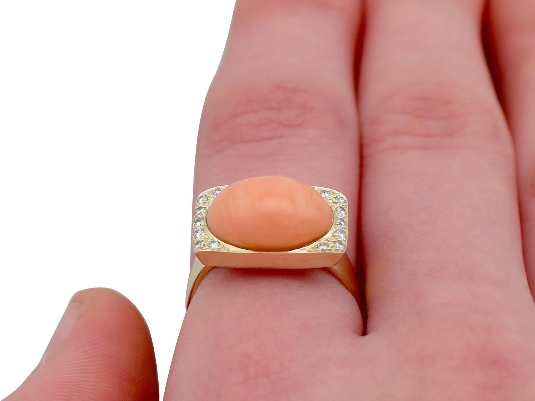 1970s 5.27 Carat Pink Coral and Diamond Yellow Gold Cocktail Ring 5