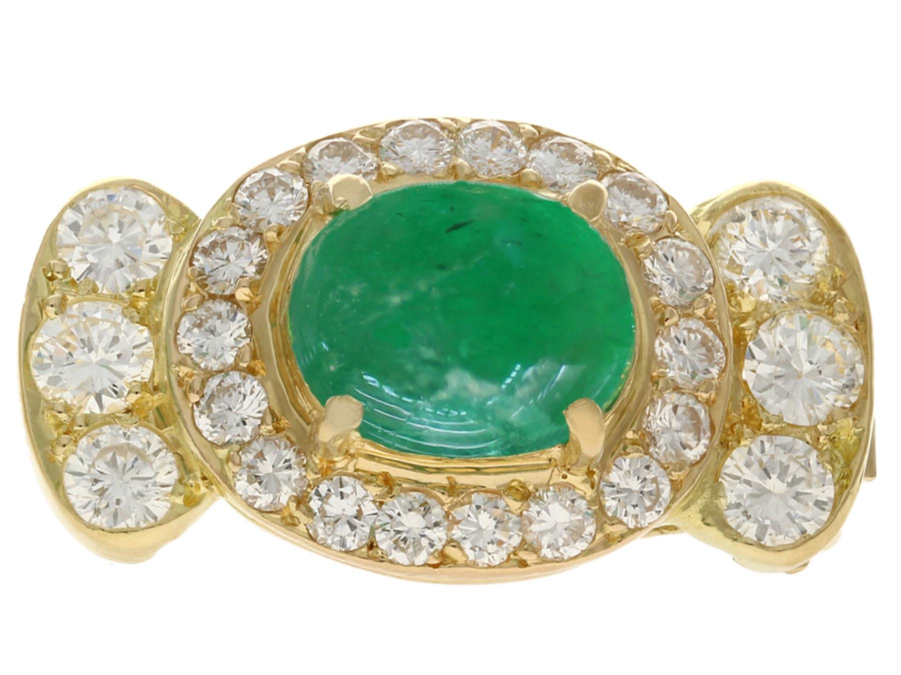 An impressive pair of vintage 5.86 carat emerald and 4.32 carat diamond, 18 karat yellow gold earrings; part of our diverse antique jewelry and estate jewelry collections.

These fine and impressive vintage earrings have been crafted in 18k yellow