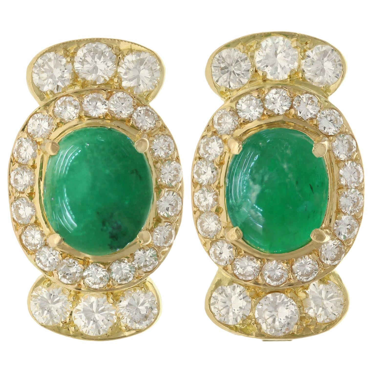 1970s 5.86 Carat Emerald and 4.32 Carat Diamond Yellow Gold Earrings