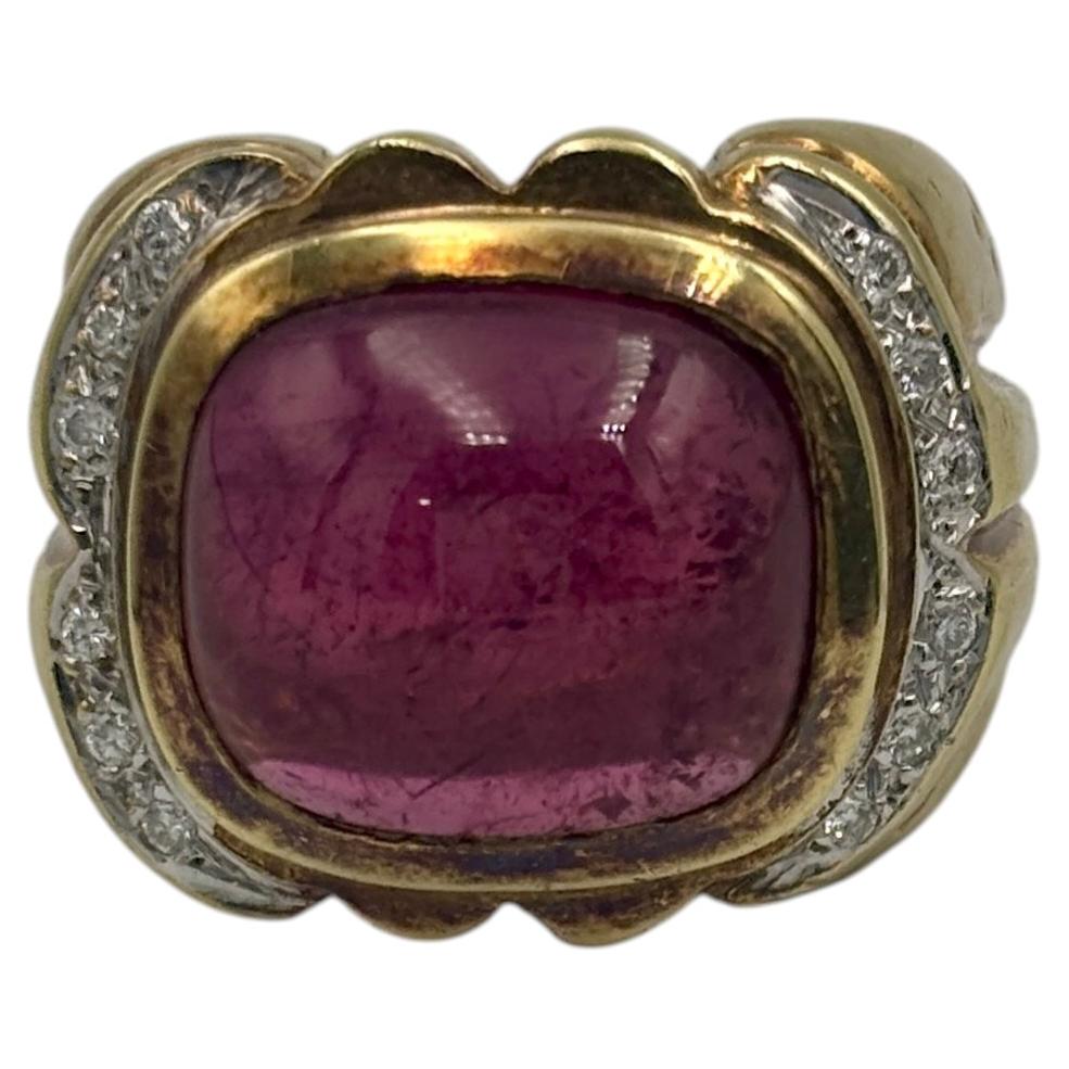 1970's 6 Carat Tourmaline and Diamond, 18k Gold Cocktail Ring. Circa 1970s
