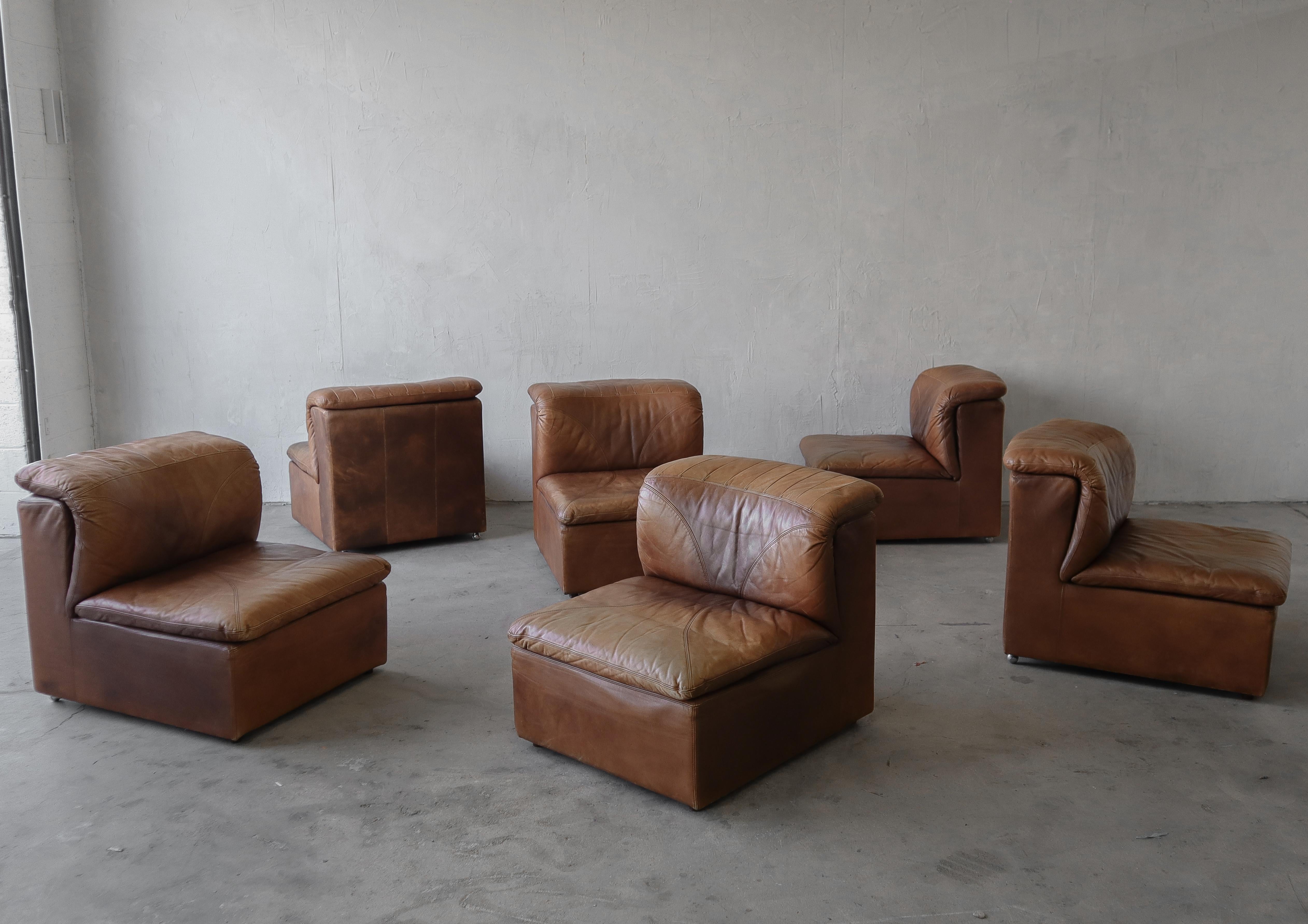 Modulares Leder-Sofa aus den 1970er Jahren von De Sede, 6 Stück (Postmoderne) im Angebot