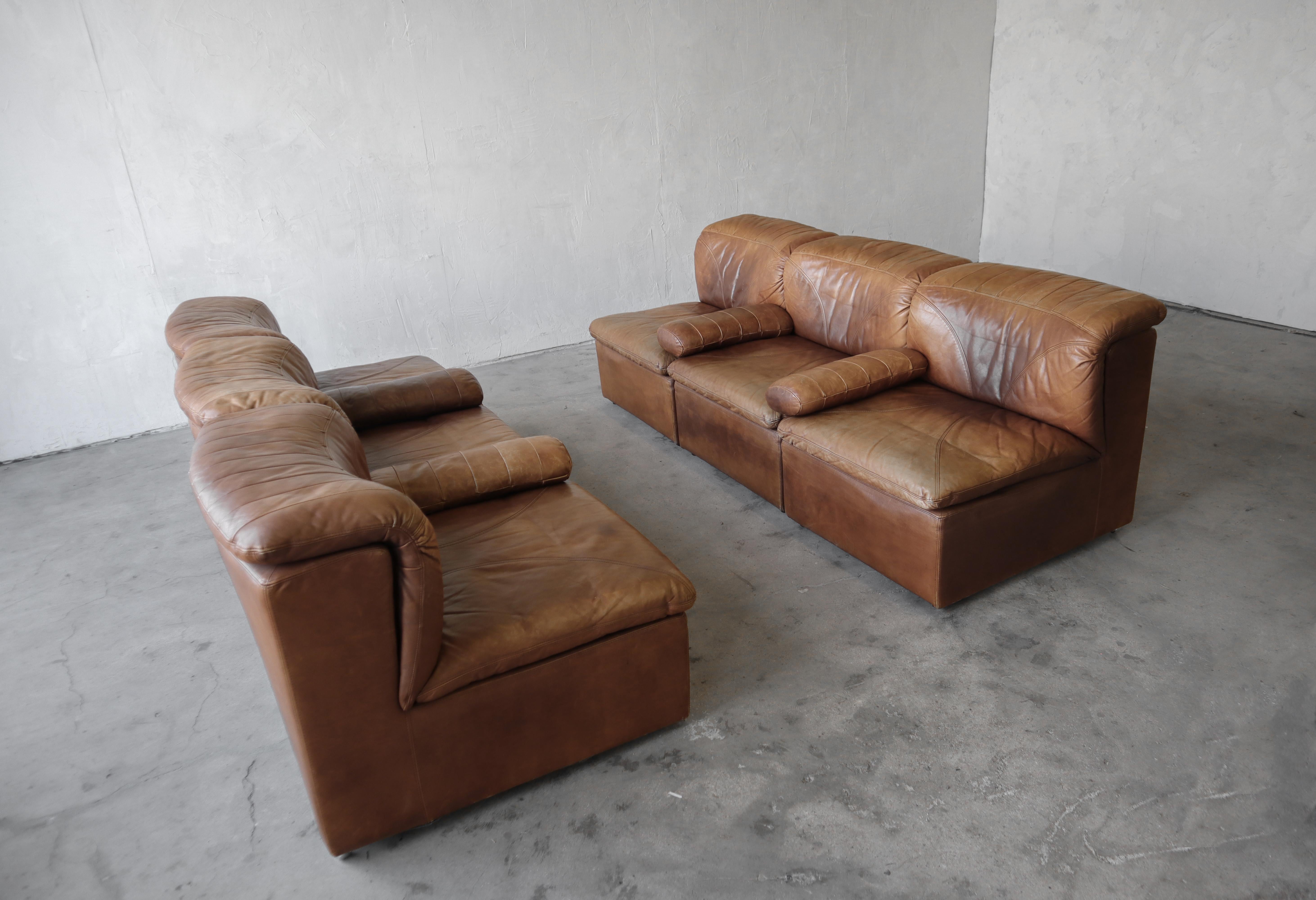 Post-Modern 1970's 6 Piece Modular Leather Sofa by De Sede For Sale