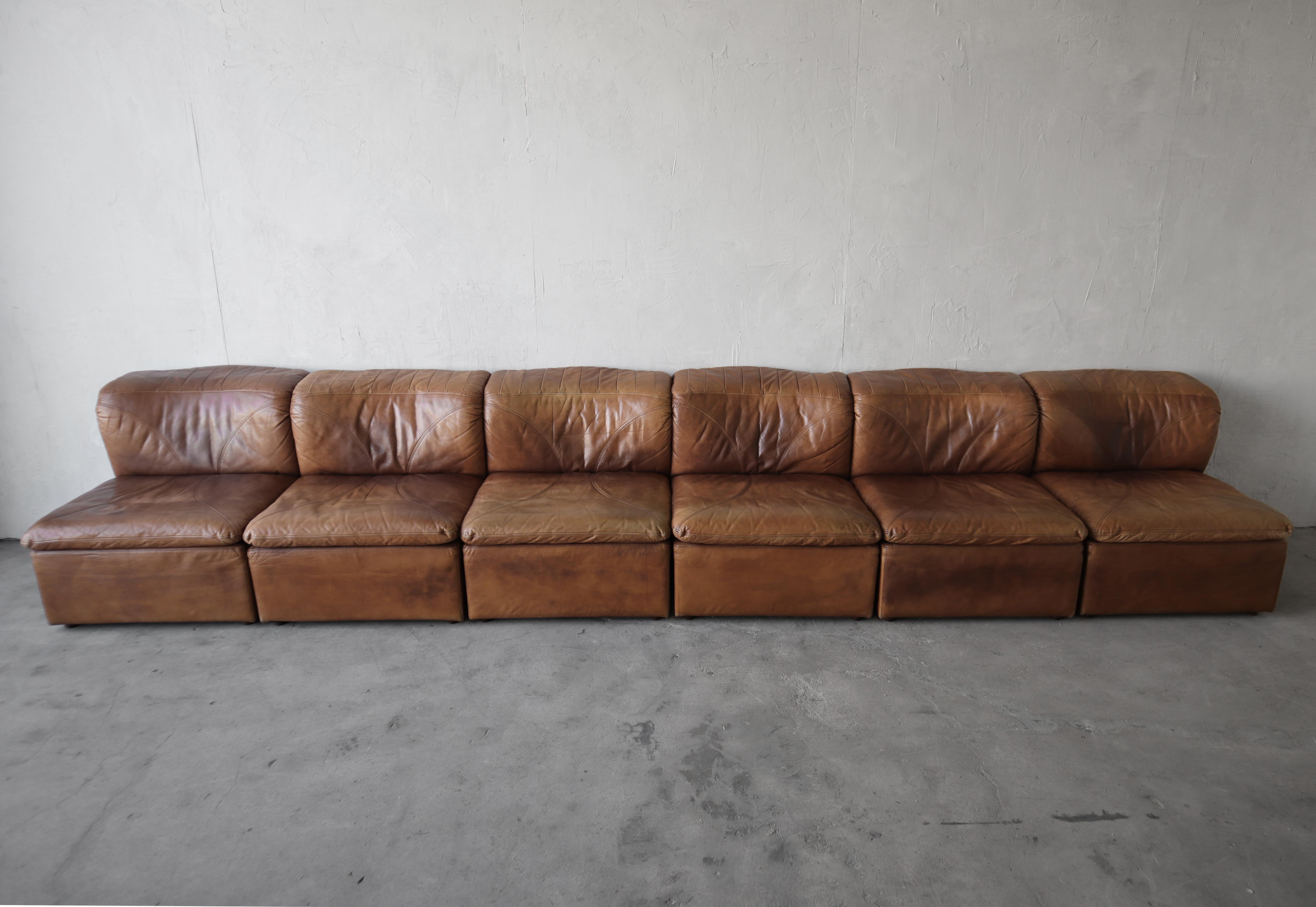 20th Century 1970's 6 Piece Modular Leather Sofa by De Sede For Sale