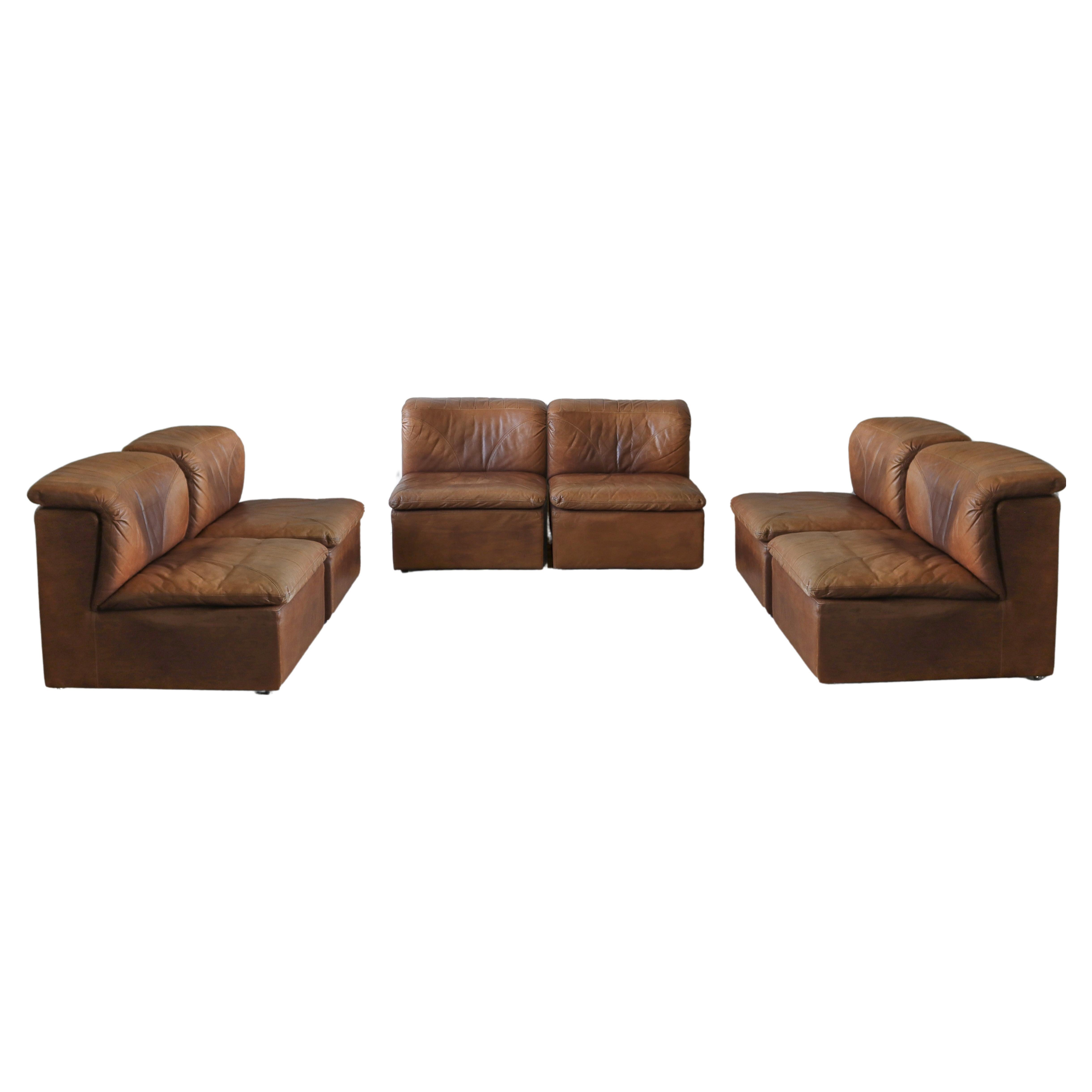 1970's 6 Piece Modular Leather Sofa by De Sede For Sale