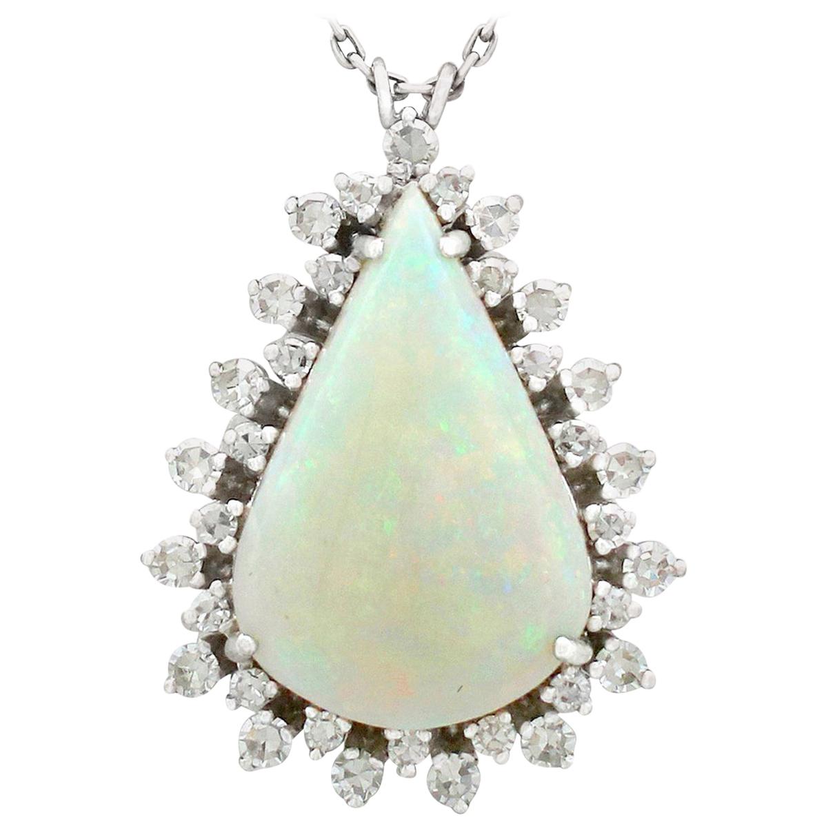 1970s 8.02 Carat Opal and 1.36 Carat Diamond White Gold Pendant