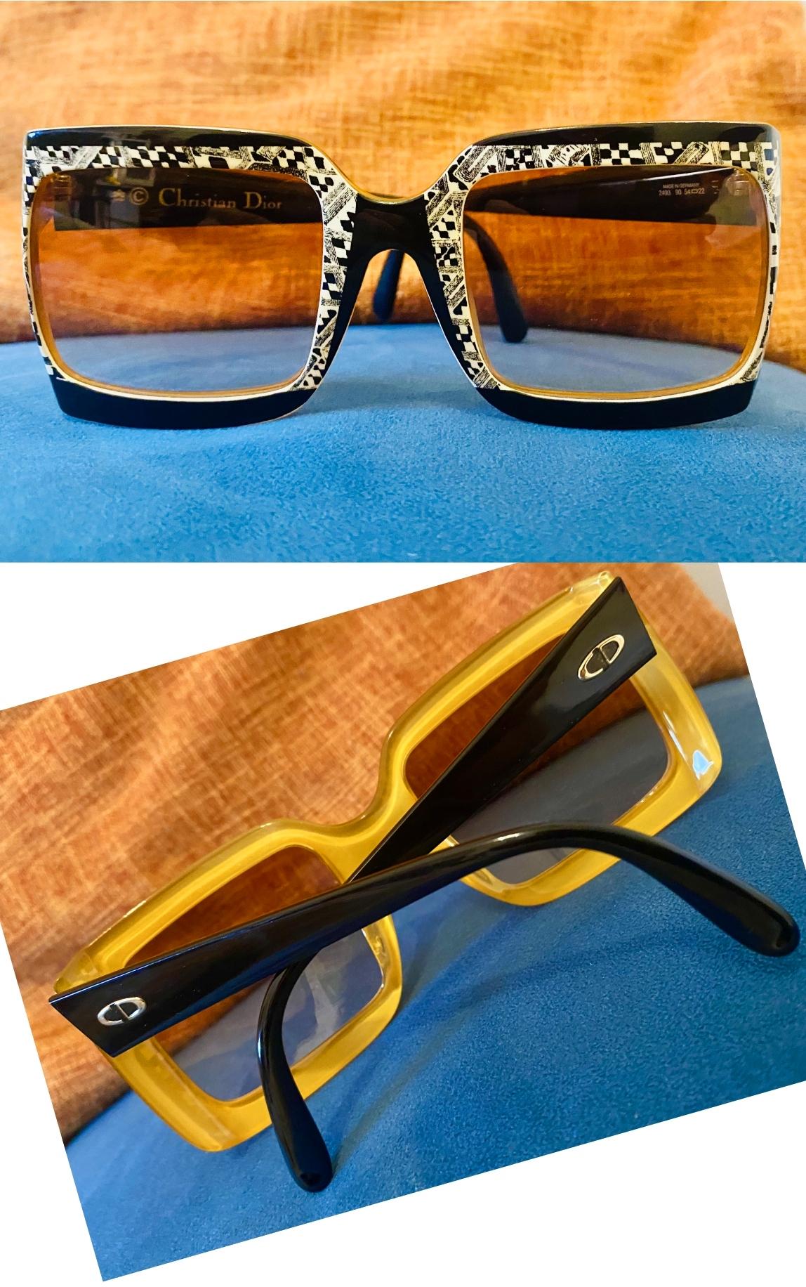 1980s Christian Dior Collector Oversized Sunglasses Black Gold